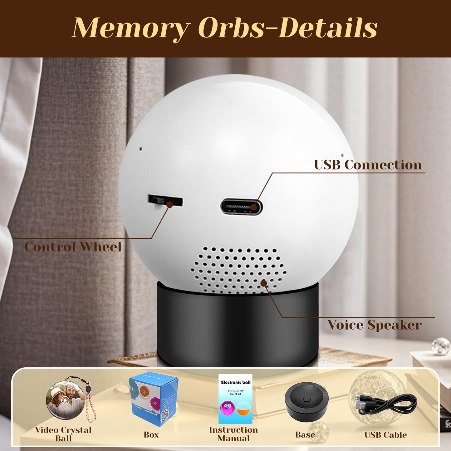Memory Sphere Lamp, Crystal Ball Video Player 2.8" Memory Orbs Ornament 4GB Uploadable Videos & Photos, Personalized Unique Desk Night for Couples Friends Birthday Christmas (Blue Memory Orb WIFI)