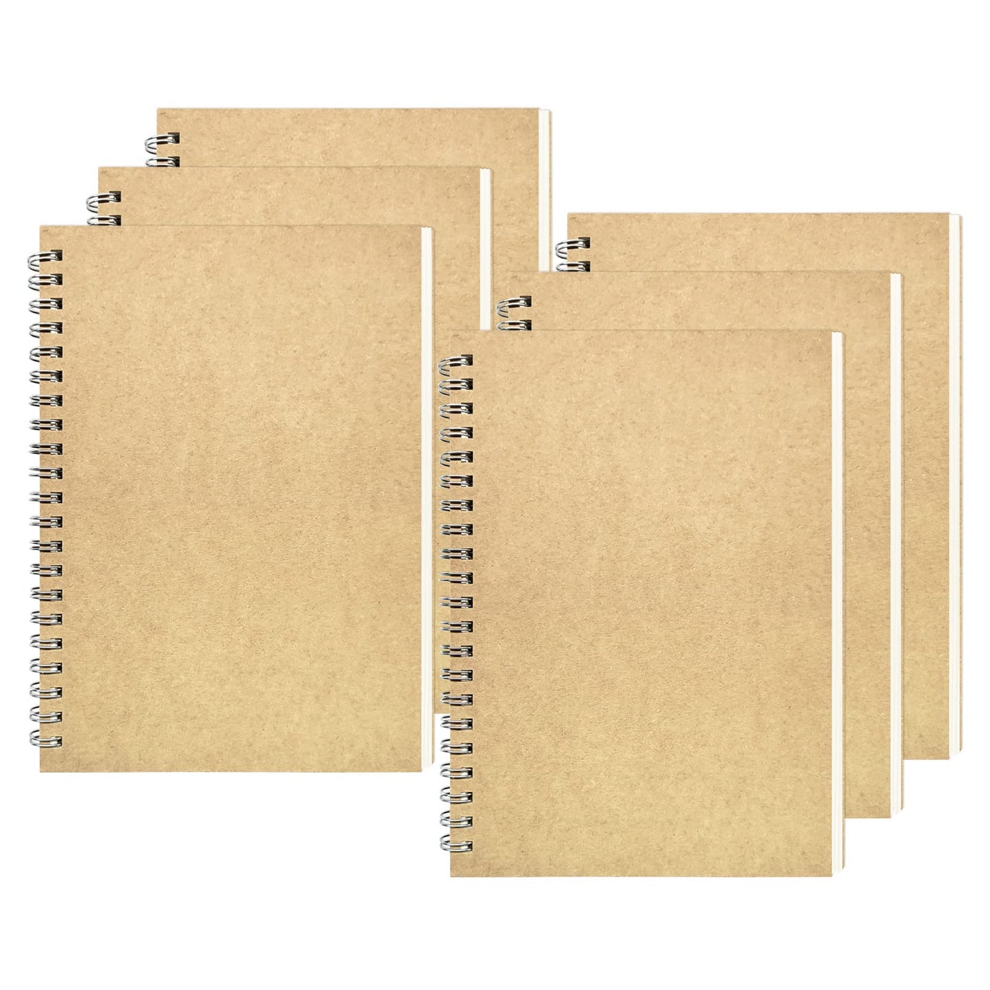 DSTELIN Blank Spiral Notebook, 6-Pack, Soft Cover, Sketch Book, 100 Pages / 50 Sheets, 7.5 inch x 5.1 inch, 100GSM, (Brown)