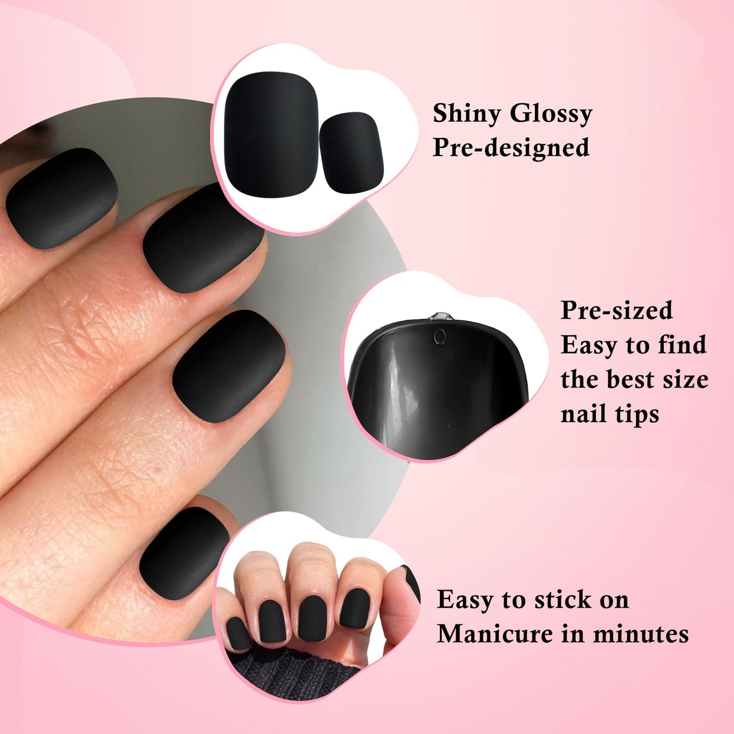 LoveOurHome 576pc Round Sqaure Press on Nails Short Fake Nail with Glue Tabs, XS Squoval Glue on Nails Press ons Nail Square Acrylic Nails Short False Nails Halloween Matte Artificial Fingernail