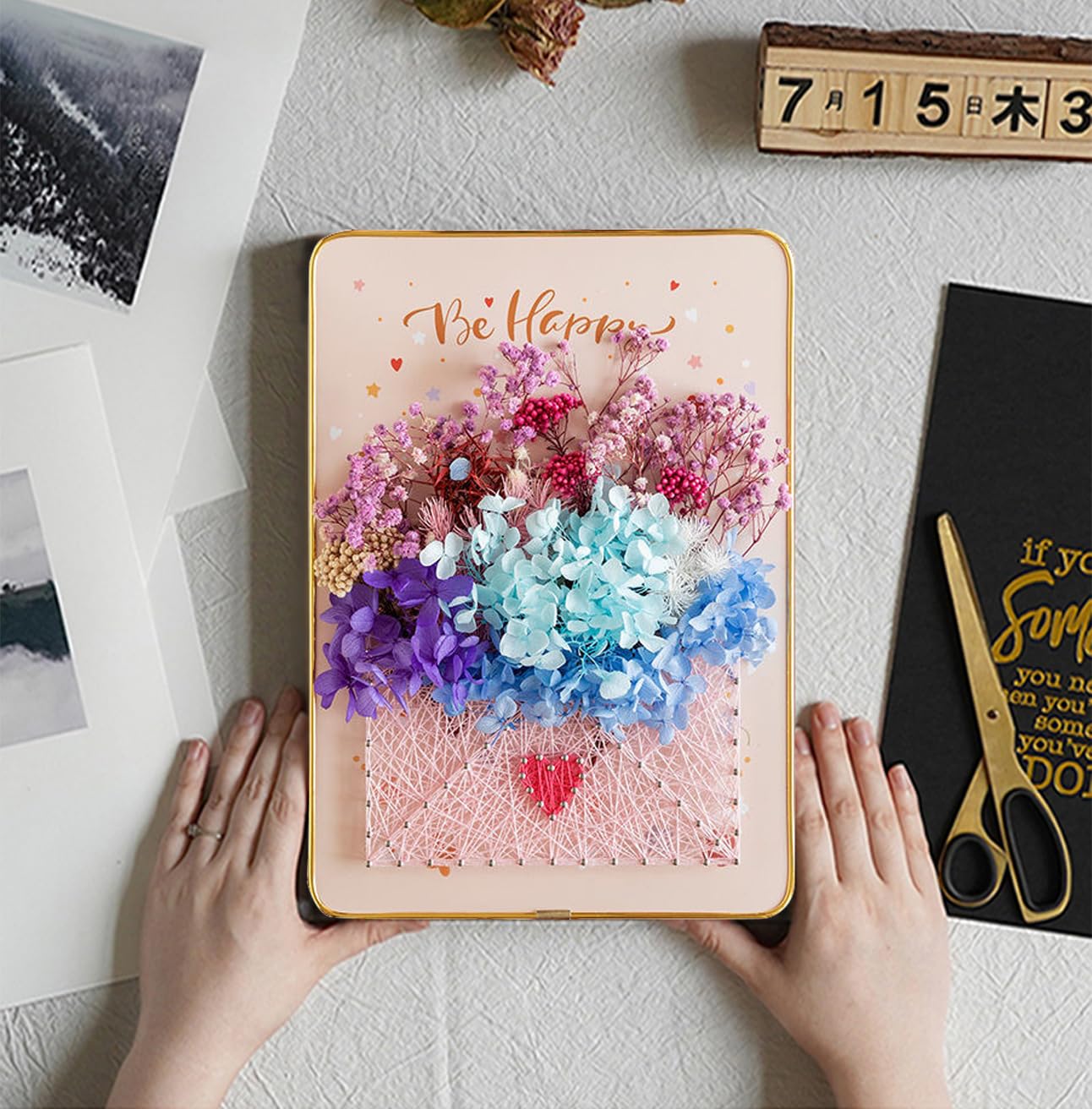 BAZIMA ALICE DIY String Art Kit for Beginner,Flowers String Art, DIY Dried Flowers Craft Kit, Unique Gift, Craft Kit for Holidays,Envelope and Flowers