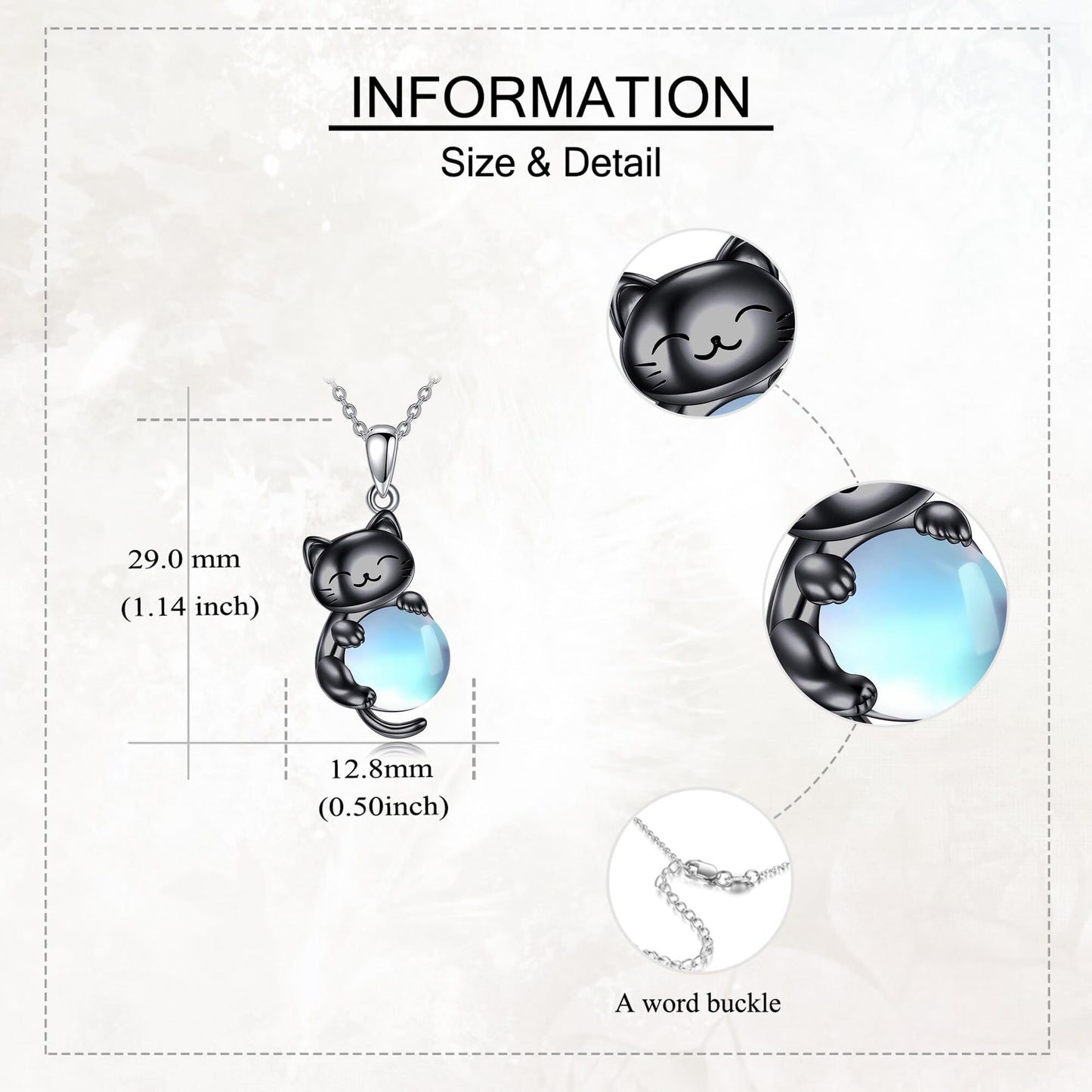 YAFEINI Cat Necklace 925 Sterling Silver Moonstone/Rose Quartz Pendant Jewelry for Women Cat Lovers (Moonstone)