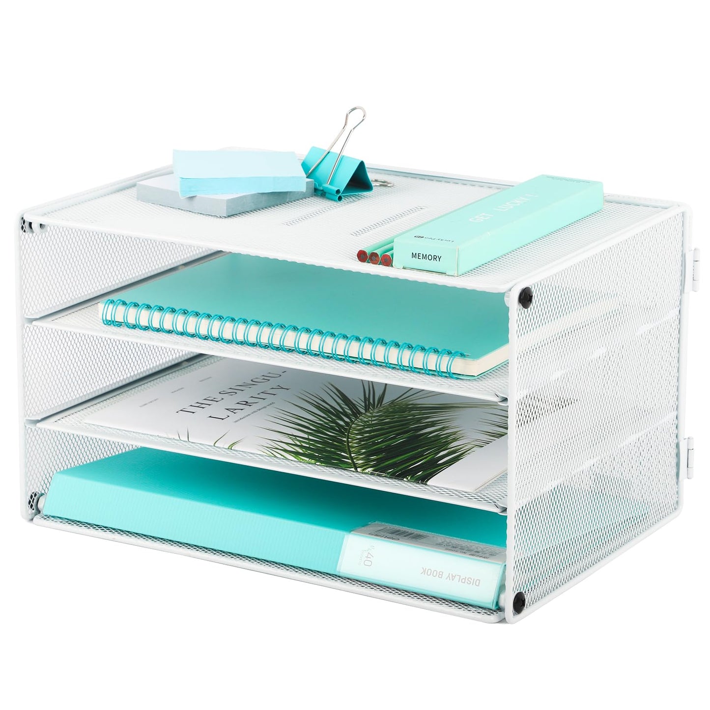 EASEPRES 3 Tier Mesh Desk Organizer Tray, Desktop Mail File Paper Letter Folder Holder Sorter Organization Rack Storage Accessories for Office Home School Classroom, White