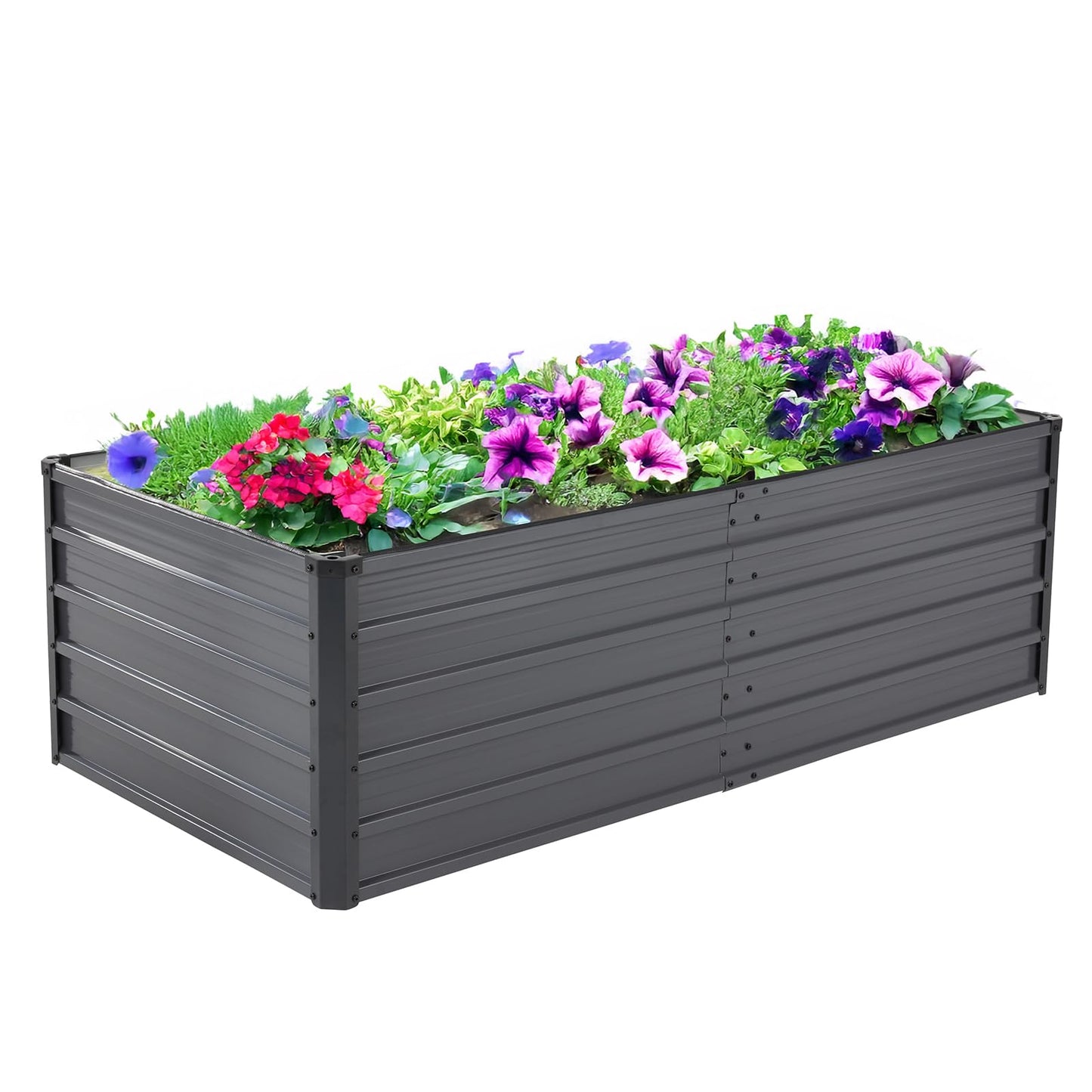 Backyard Expressions 6x3x2ft Outdoor Metal Raised Garden Bed, Deep Root Planter Box for Vegetables, Flowers, Herbs, and Succulents - Grey/Black
