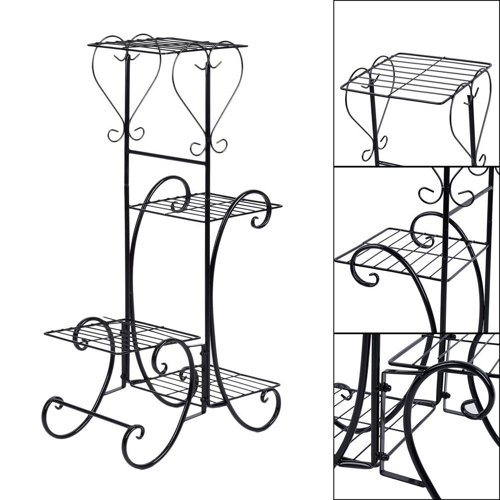 Homgrace 4 Tier Iron Plant/Flower Stand, Metal Standing Plant Display Rack for Garden/Patio (Black)