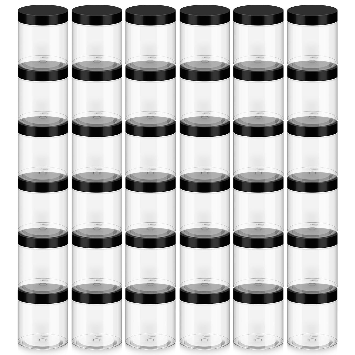 Loretoy 36 Pack 8 OZ Household Plastic Jars with Lids, BPA Free, Reusable, Refillable Transparent Cosmetic Containers for Bath Salts, Cosmetics, Powders, Beauty Product and Small Accessories, Black