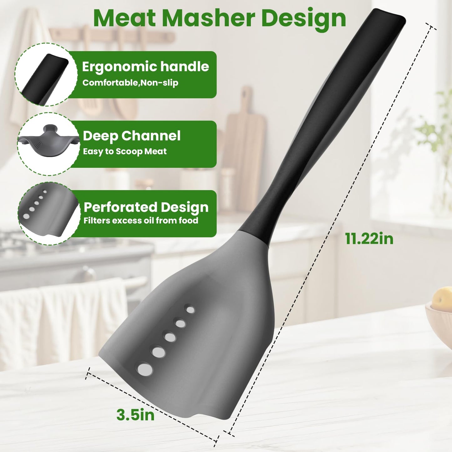 Mincing Spatula Meat Chopper Heat Resistant Hamburger Smasher Non-Stick Ground Beef Masher Versatile Kitchen Tool for Mixing Chopping Meat Potatoes Poultry
