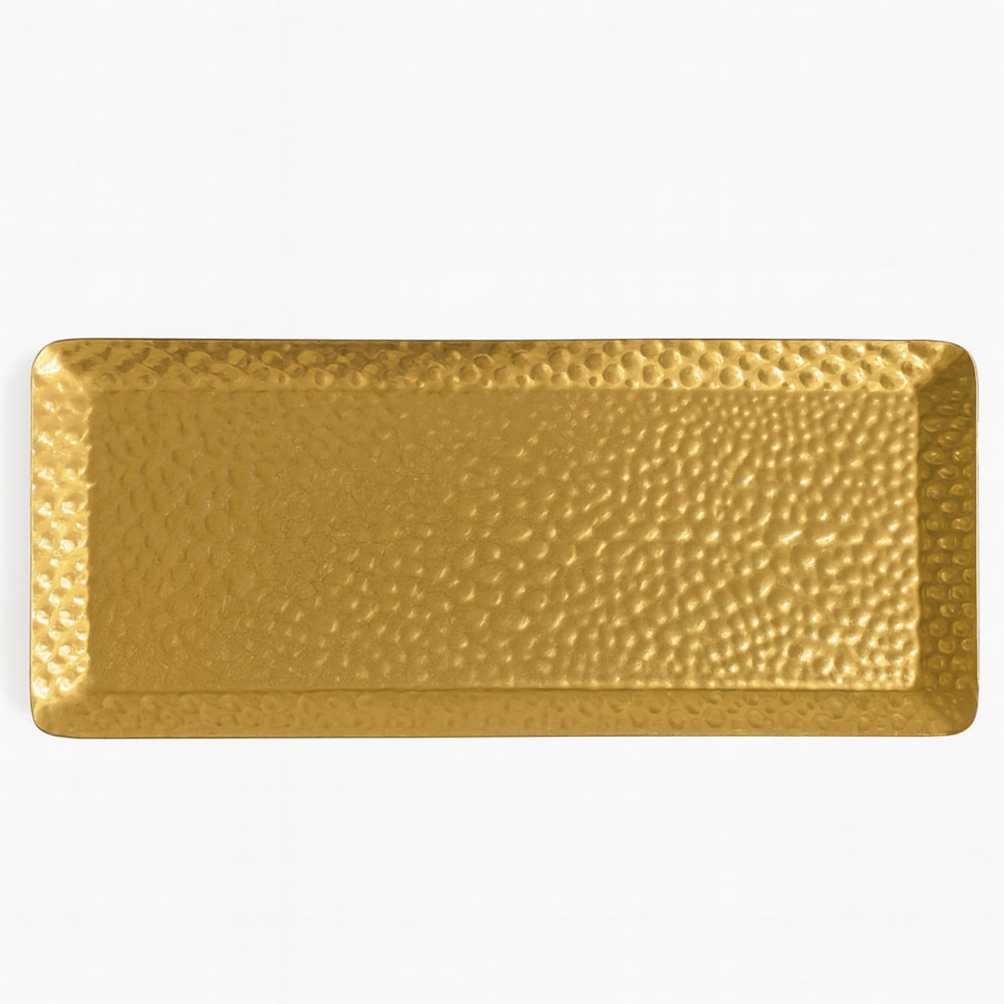 Celmuron Hammered Rectangular Platter Serving Tray, Gold Stainless Steel Decorative Storage Tray, 9.8 x 4.3 Inch