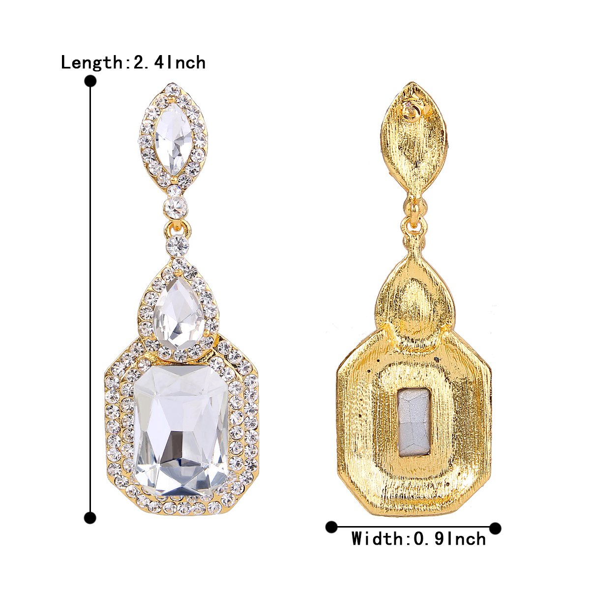 BriLove Dangle Earrings for Women Wedding Bridal Emerald Cut Crystal Infinity Figure 8 Chandelier Jewelry Clear