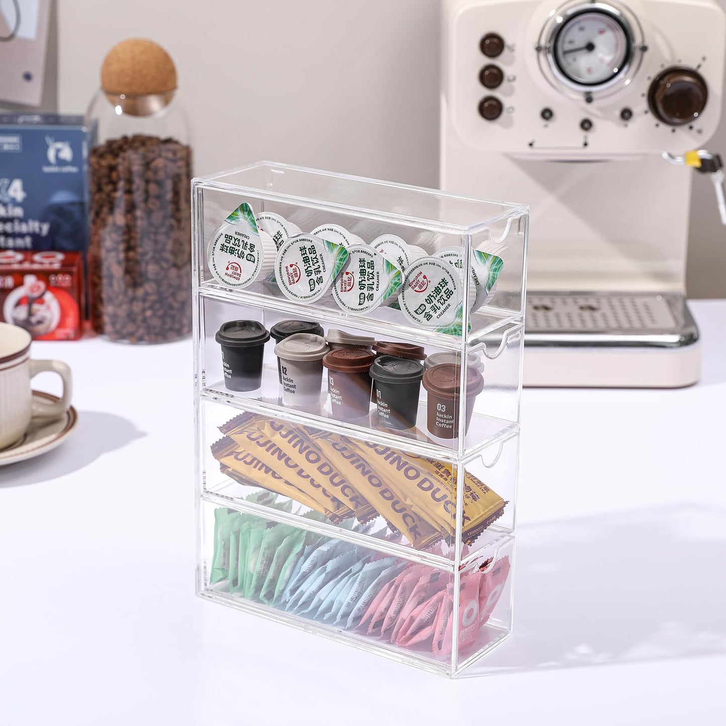 MOTDWKYD Acrylic Stackable Drawer Organizer with 4 Clear Drawers for Bathroom & Vanity Makeup Storage