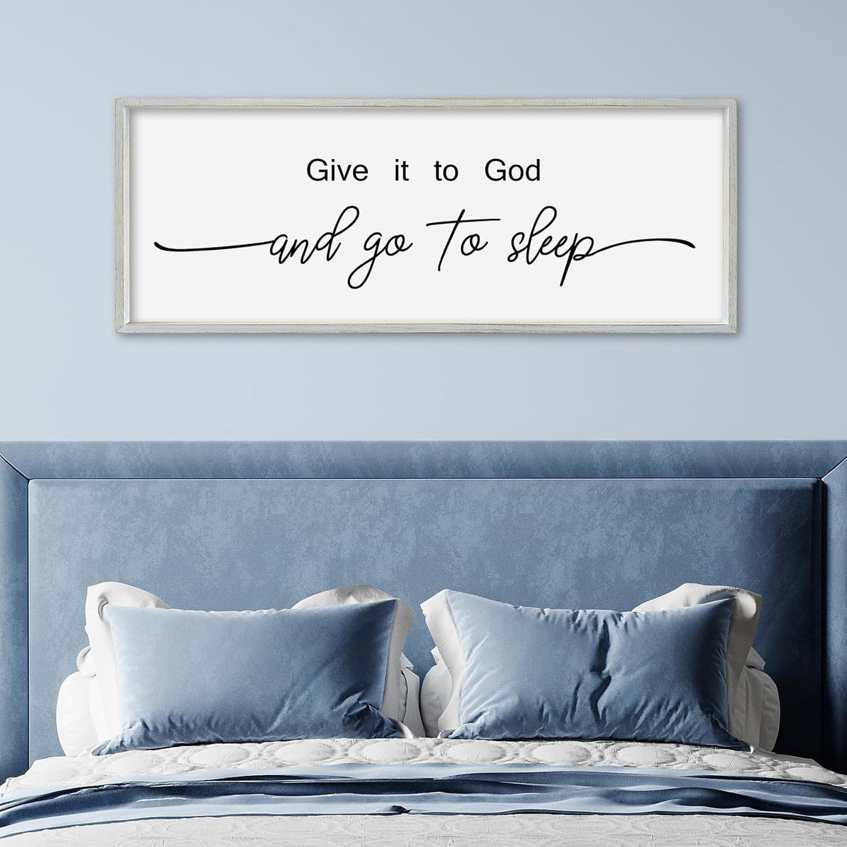 SRSZHIYUE Give It To God And Go to Sleep Sign Wall Decor 32"×12" for Master Bedroom Above Bed Guest Room Over Art Decoration (White)