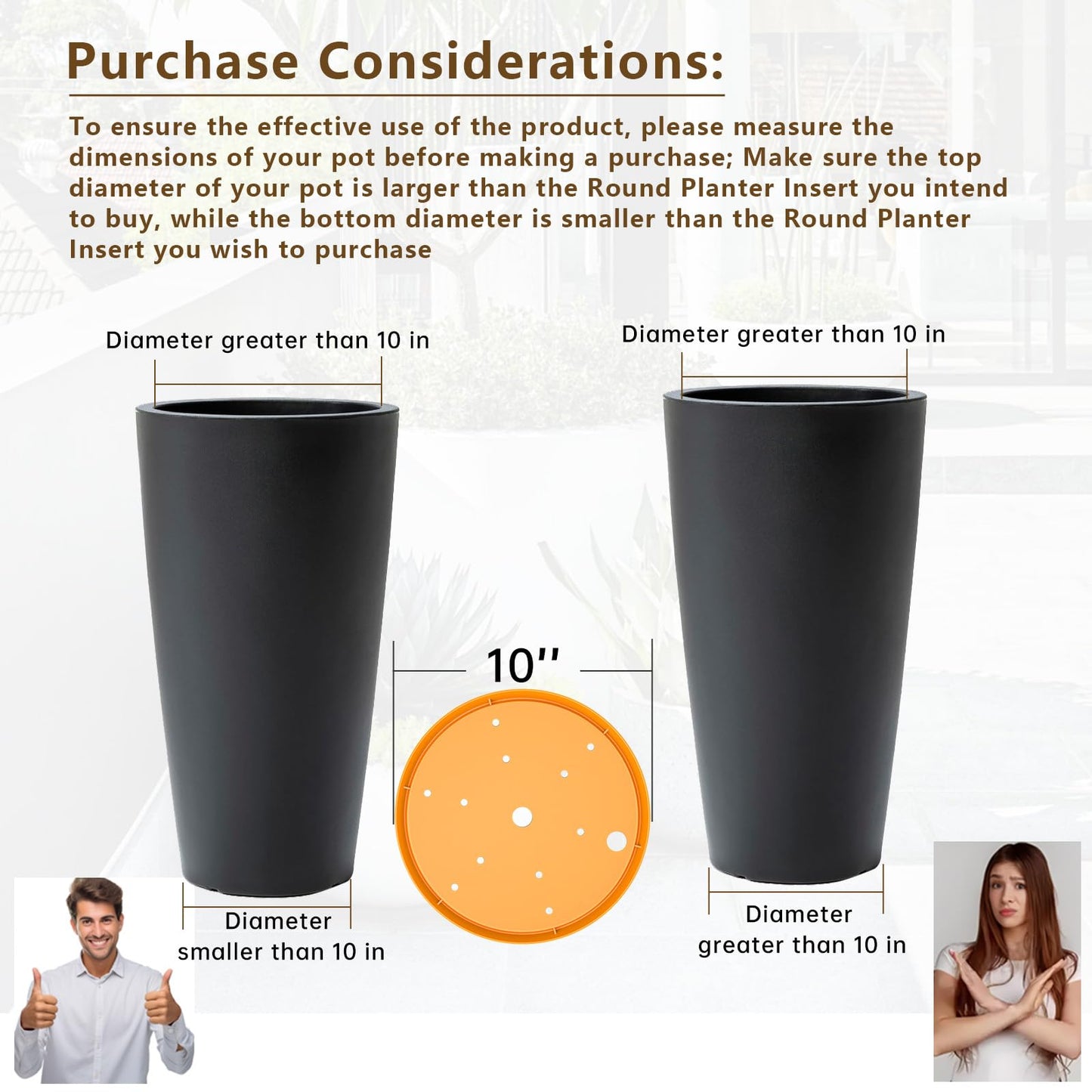 Lettry 2Pcs Planter Inserts for Large Pots, 10" Round Plastic Planter Insert with Drainage Holes for Place Inside Planters to Use Less Potting Soil for Tall Flower Pots Plant Containers (10inch)