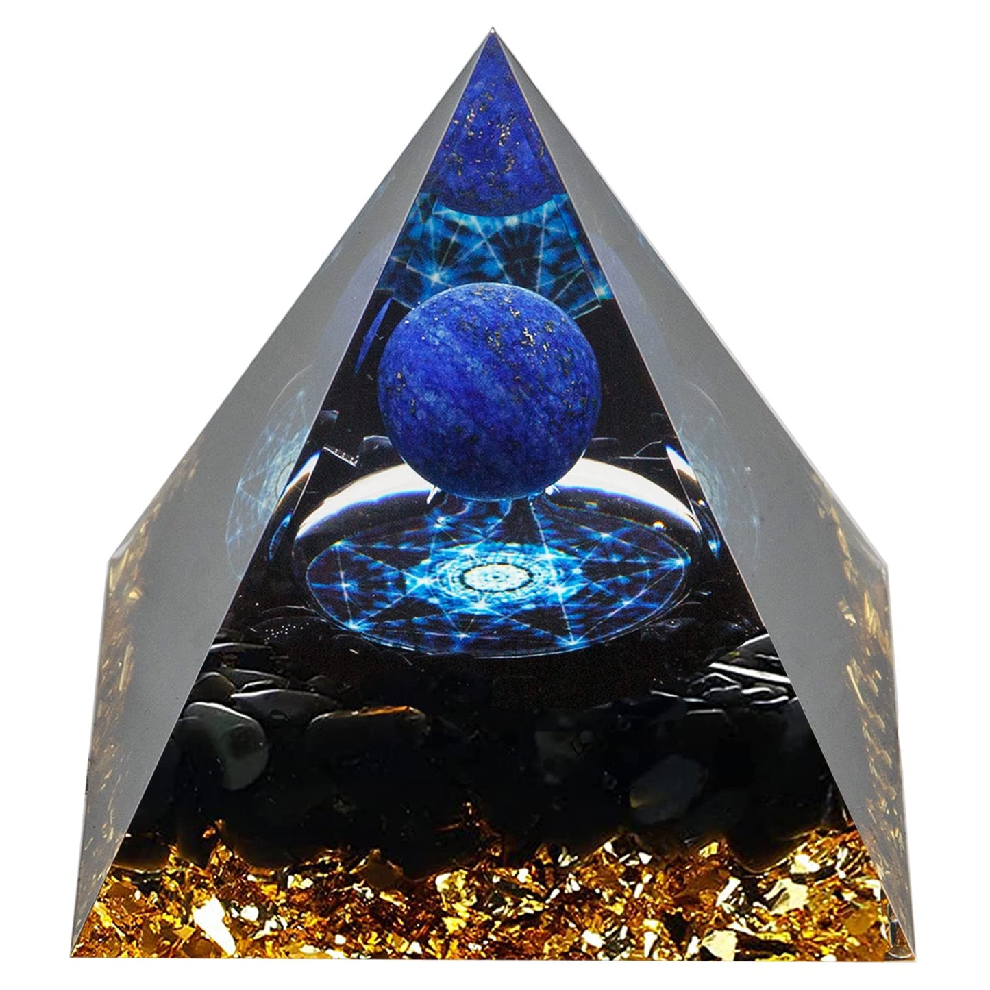 Orgone Pyramid, Lapis Lazuli Healing Crystal Pyramid and Orgonite Healing Stones, Protection Crystal Energy Generator for Meditation, Stress Reduce, Yoga
