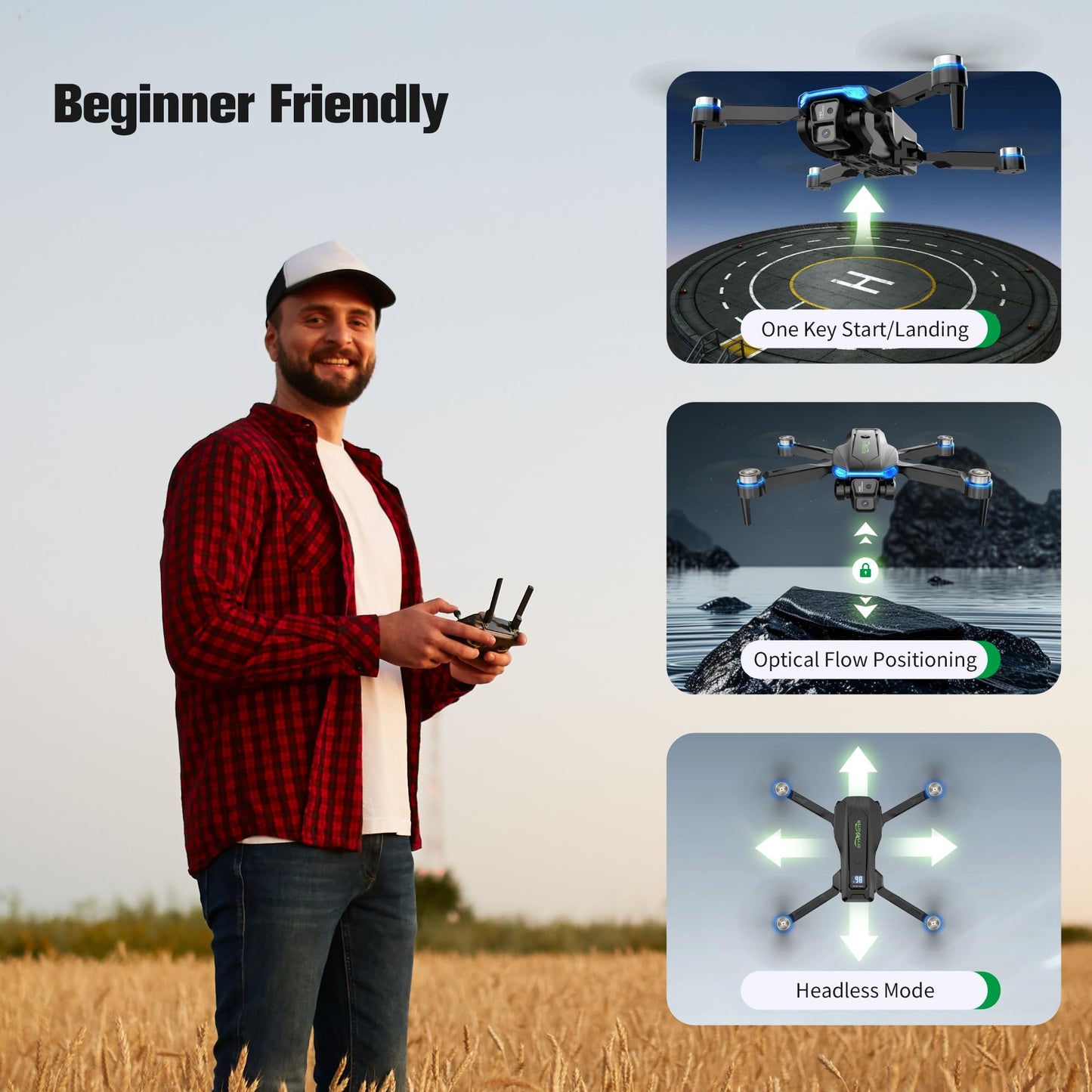 SKYMONSTER RC Drone,Drones 1080P HD Camera,3PC Batteries, FPV Foldable Drone With Brushless Motor,FPV Foldable RC Quadcopter, Real-Time Battery Display, Toys With Gift Box