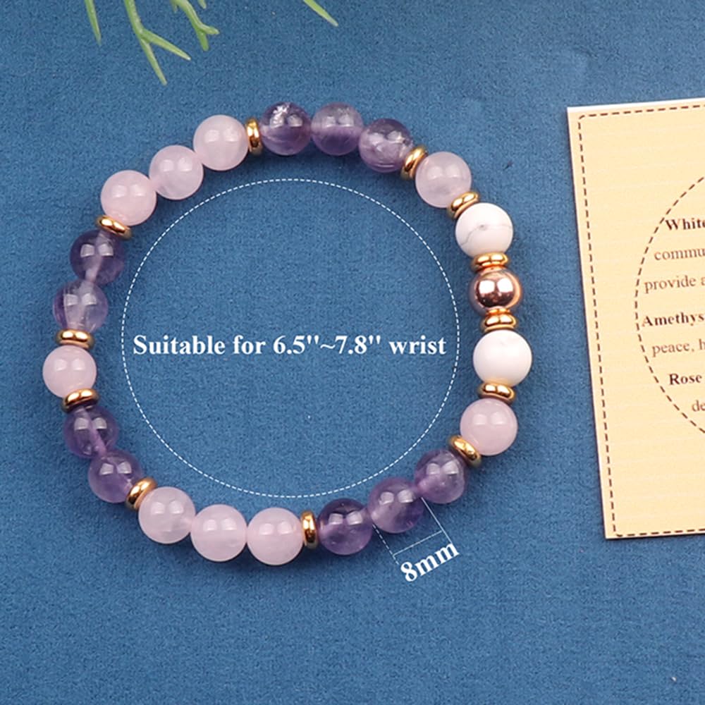 KSQS Healing Stone Bead Bracelet for Women, Natural Gemstones Balance Protection Bracelet, Spiritual Crystal Beads Bracelet Anxiety Relief with Meaning Card(#42)