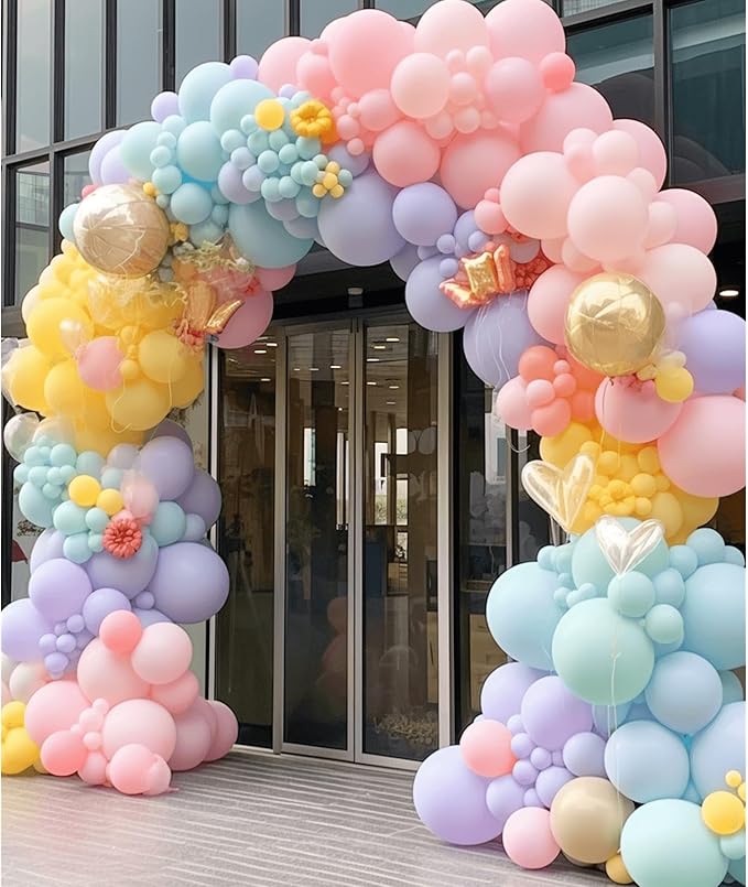 Pastel Rainbow Balloon Garland Arch Kit, 412 Pcs – Macaron Assorted Colors Latex Balloons in 4 Sizes for Baby Shower, Birthday & Wedding Decorations