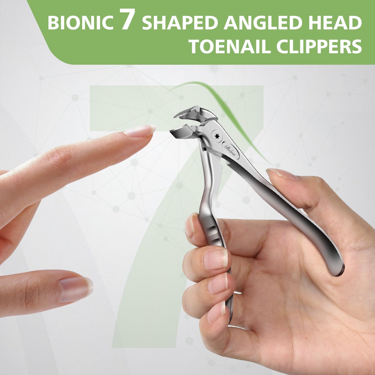 BALUCA Ergonomic Nail Clipper for Seniors - Toenail Clipper for Thick Toenails and Fingernails, Long Handle Nail Clippers with Catcher (Silver, Long Handle)