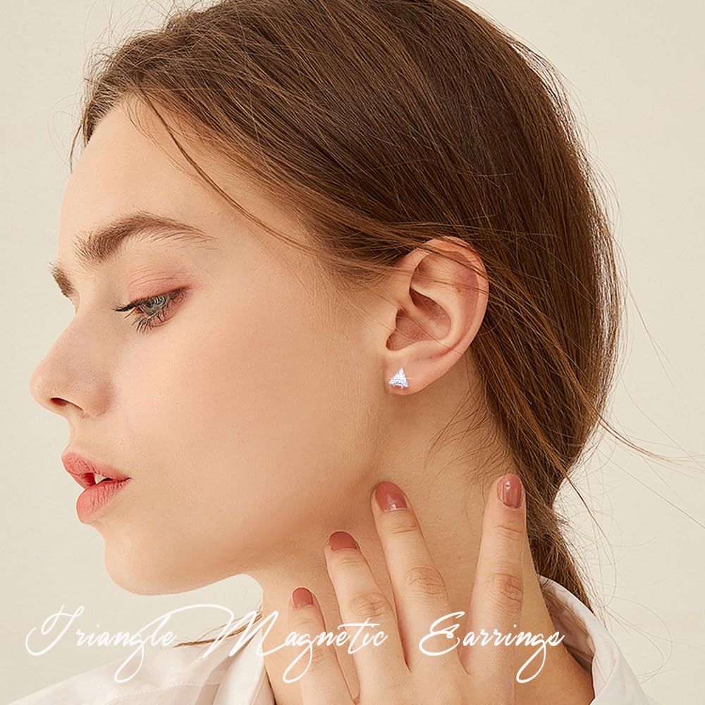 Spiritlele 12 Pairs Birthstone Magnetic Earrings Set Cubic Zirconia Clip on Non Piercing Fake Stud Earrings Birthday Gifts Unisex (Triangle)
