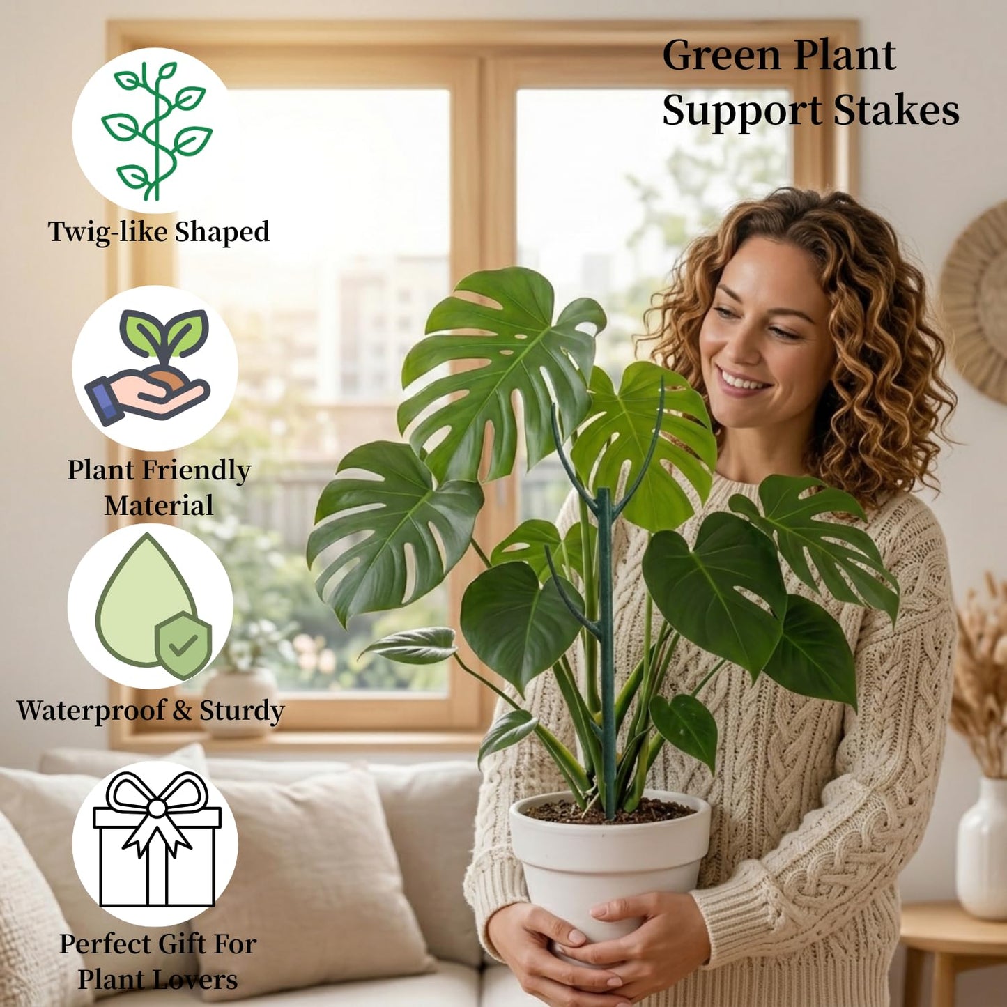15 Pack Stackable Monstera Plant Support Stakes, 120inch Climbing Plant Sticks Structures with Garden Ties, Durable Alternative to Moss Pole for Indoor Outdoor Plants