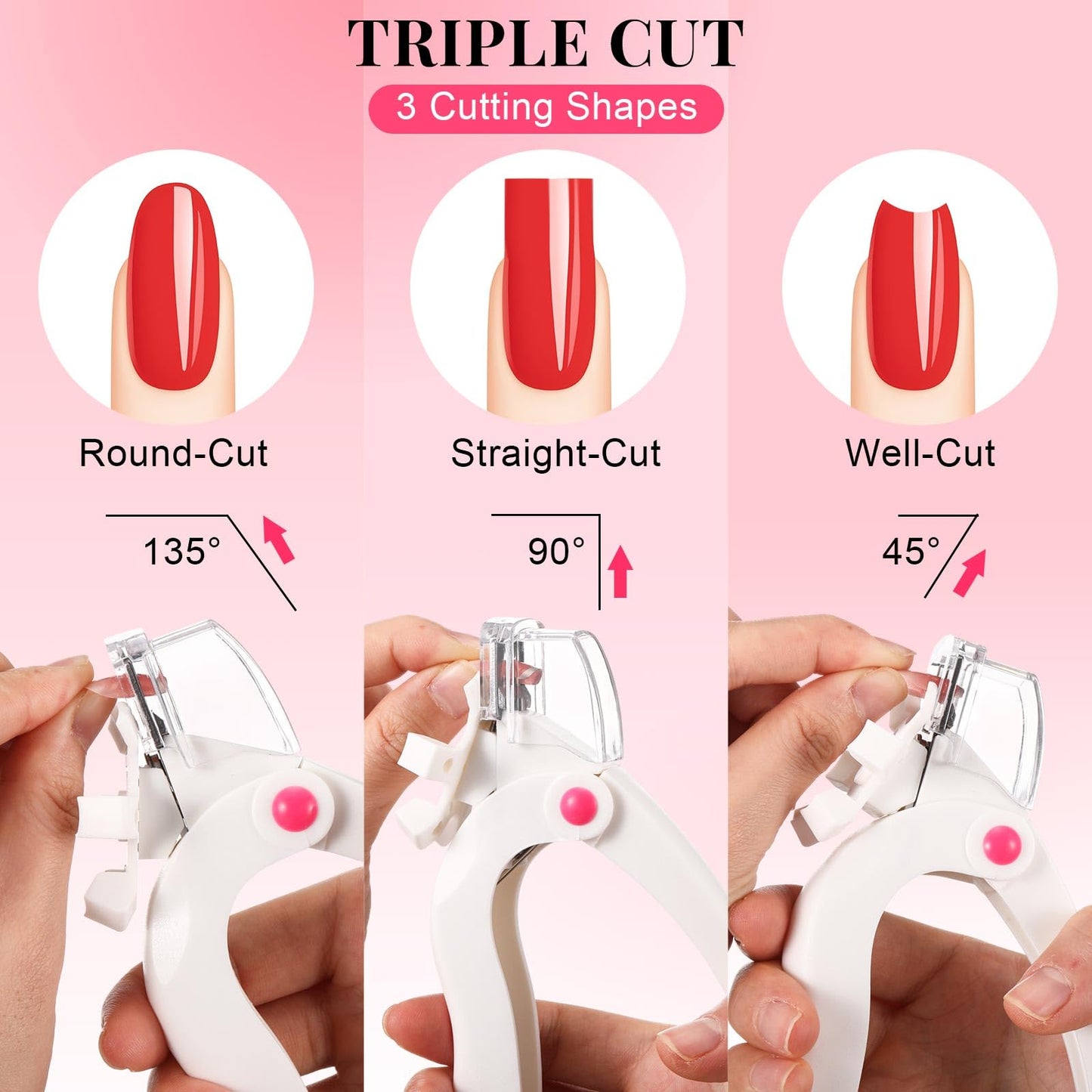 Yaomiao 3 Pcs False Premium Nail Clipper with Size Adjuster for Acrylic Nail Tips Cutter Rustproof Stainless Steel Trimmer Manicure Tool for Salon Artificial Tips Blade Clip (Black, Pink, White)
