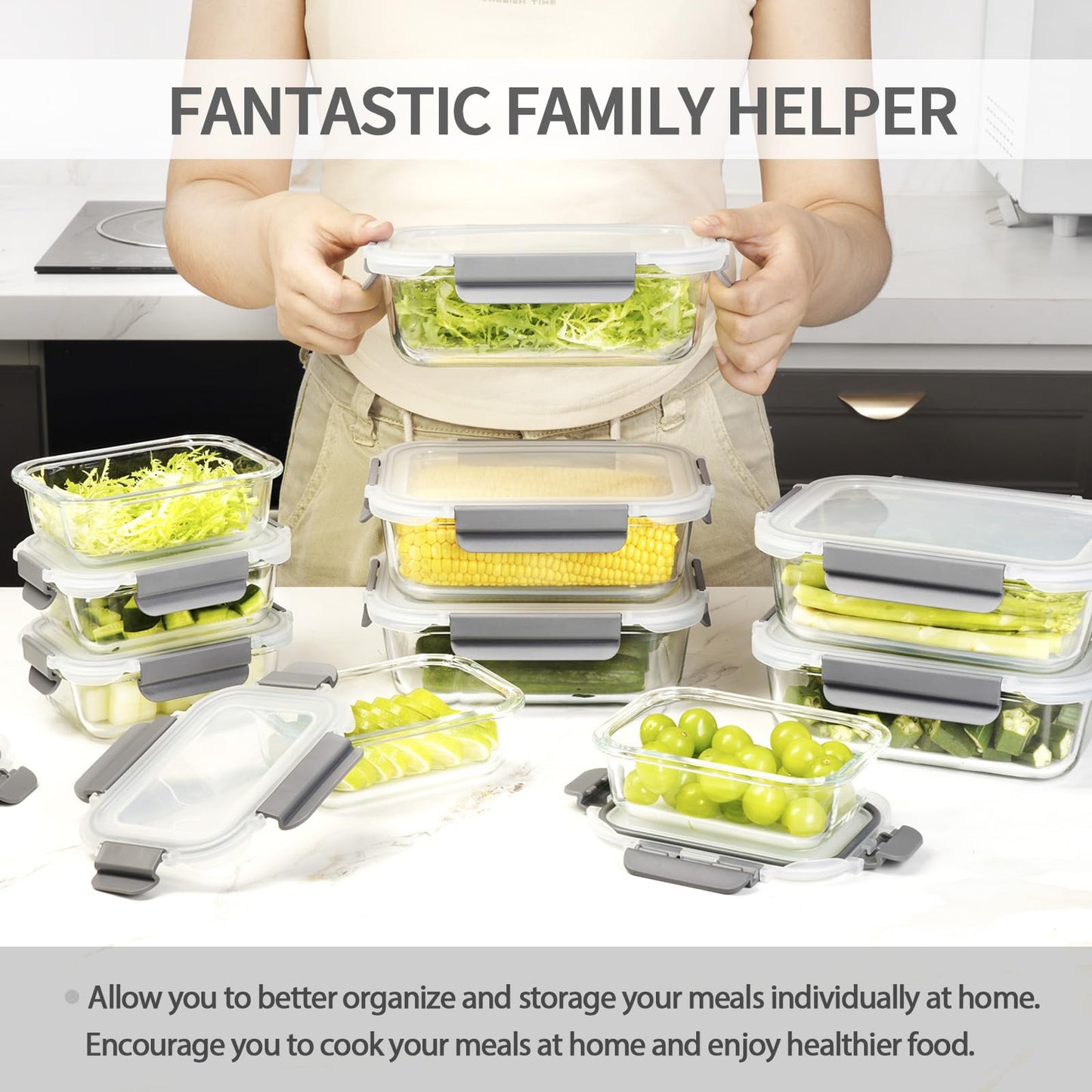 AILTEC 10 Pack Glass Meal Prep Containers, Glass Food Storage Containers with Lids Airtight, Storage Container Set with Lid for Food, Bpa-free, Leak-proof, Microwave Oven Freezer Dishwasher Safe