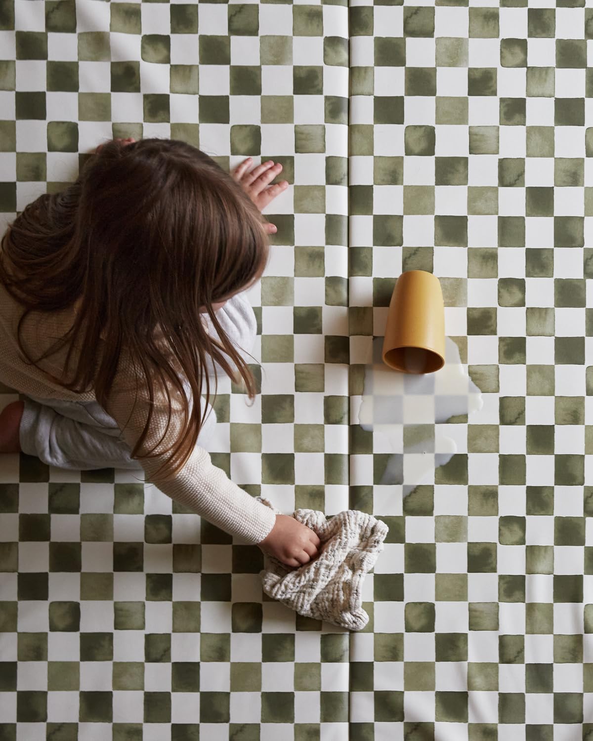 House of Noa Foldable Baby Tumbling Mat – Memory Foam Padded Foldable Kids Play Mat for Floor | Durable, Stylish, and Cushioned Design | 4'x6' | Checker Fern