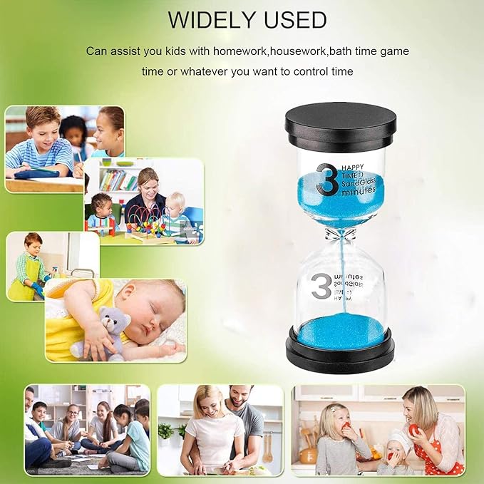 Hourglass Timer 3 Minute Sand Timer： Colorful Sand Clock 3 Minute, Small Blue Sand Watch 3 Min, Plastic Hour Glass Sandglass Timer for Kids, Games, Classroom, Kitchen, Decor