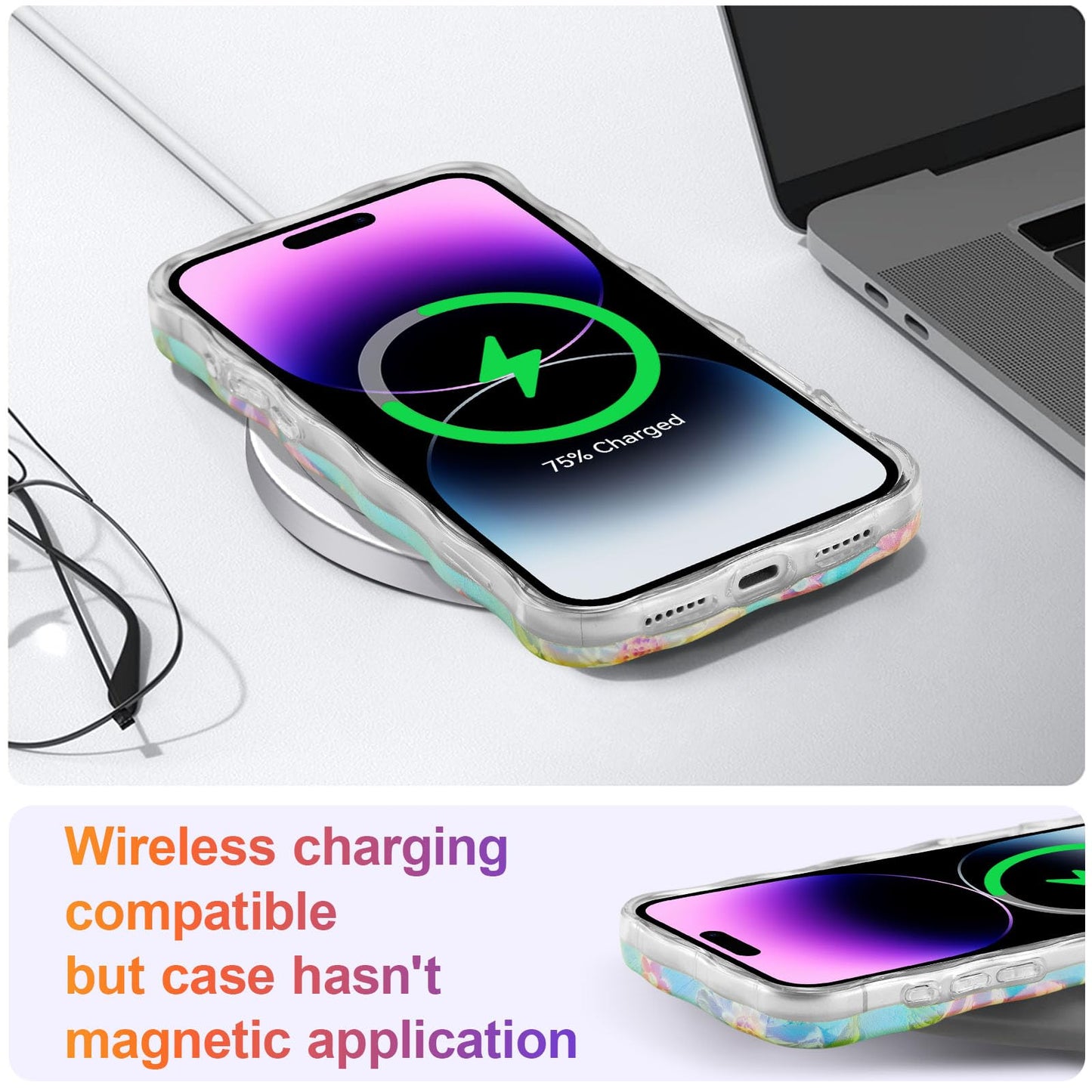 EYZUTAK Case for iPhone 17 Pro, Colorful Retro Oil Painting Flower Laser Glossy Pattern Cute Curly Wave Edge Exquisite Phone Cover Stylish Durable TPU Protective Case for Women - Butterfly Flower
