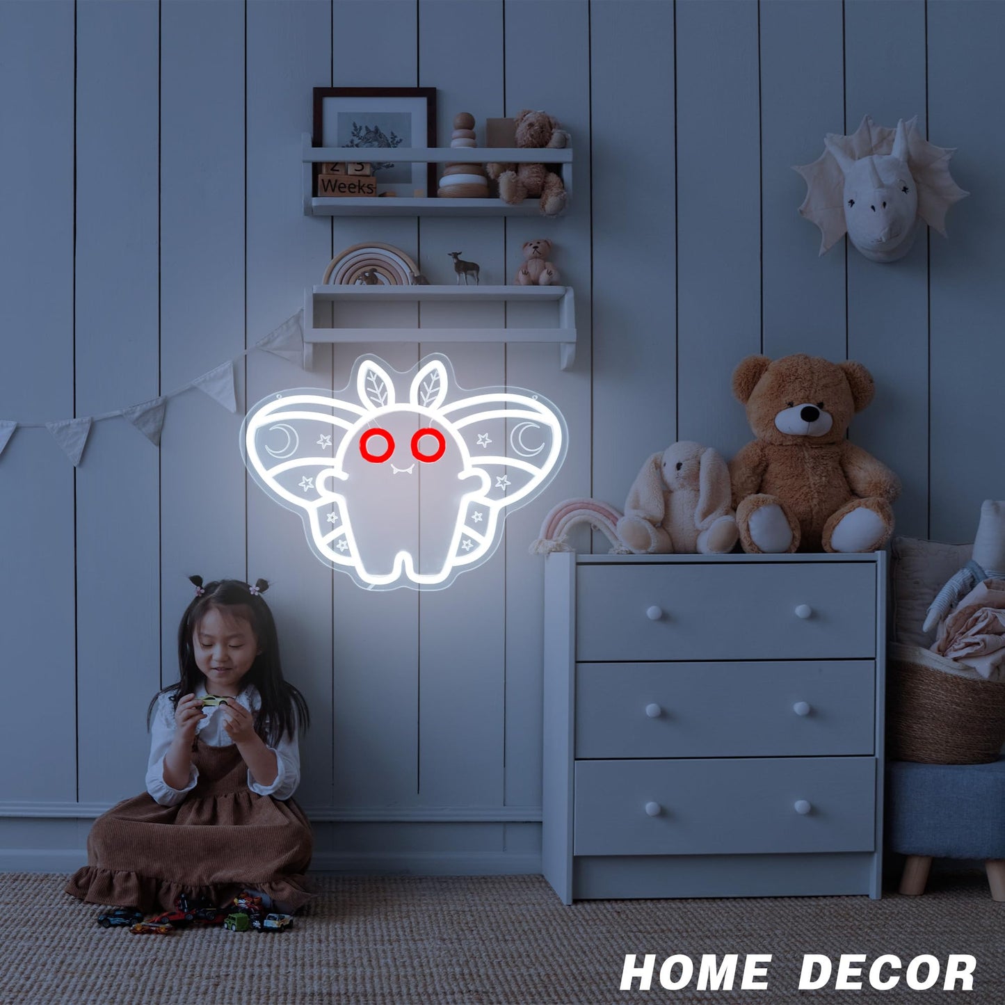 BZTPZ Mothman Neon Sign Cute LED Cryptid Wall Art Cartoon Neon Light for Kids Room Decor Mysterious Creature Light Gift for Fans(14.8 * 10.6inch)
