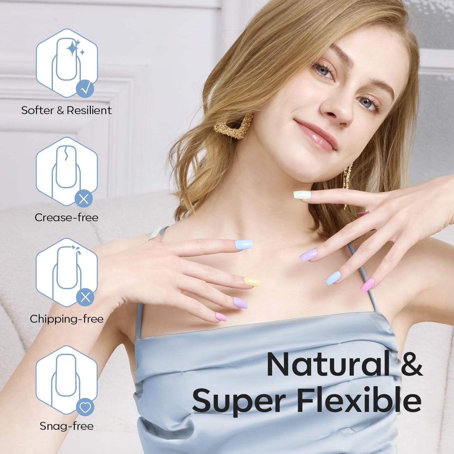 modelones Medium Coffin Nail Tips, Pre-shaped Soft Gel Tips Fake Nails False Acrylic Clear Full Cover Press on Extension Kit Gel Manicure DIY at Home 216PCS 12Sizes