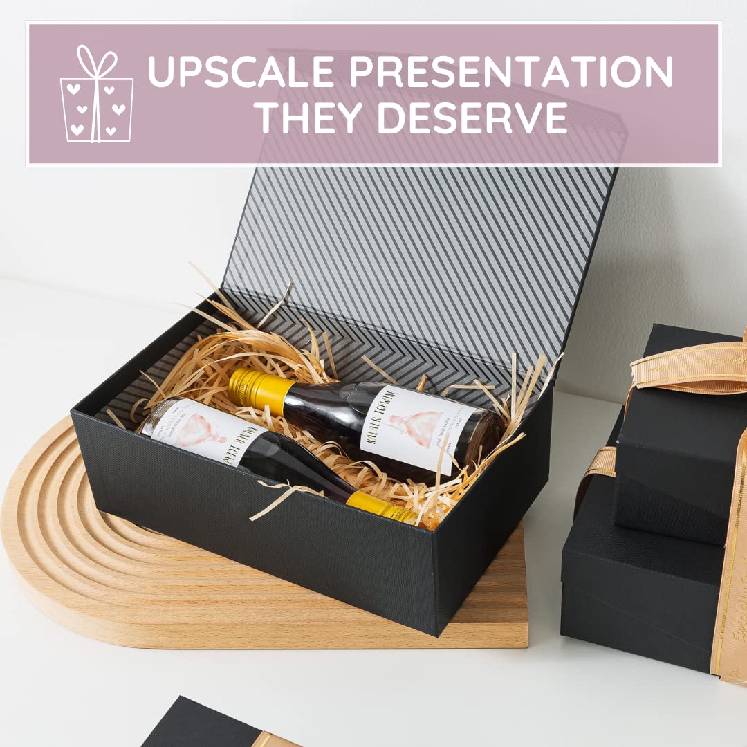 Soul & Lane Black Decorative Boxes with Magnetic Lids – Set of 4, Small Reusable Cardboard Gift Boxes for Presents, Nesting Hinged Lid Storage, Paper Mache Set with Magnetic Closure