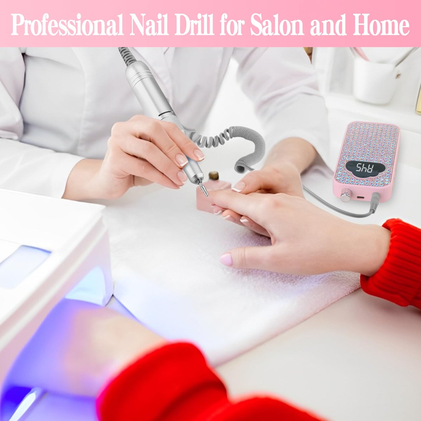 Professional Electric Nail Drill Machine, 45000RPM Nail File Acrylic Nail Kit with 6 Nail Drill Bits, Cordless E-File Nail Kits for Acrylic Nails Gel Polishing for Manicure Salon Home