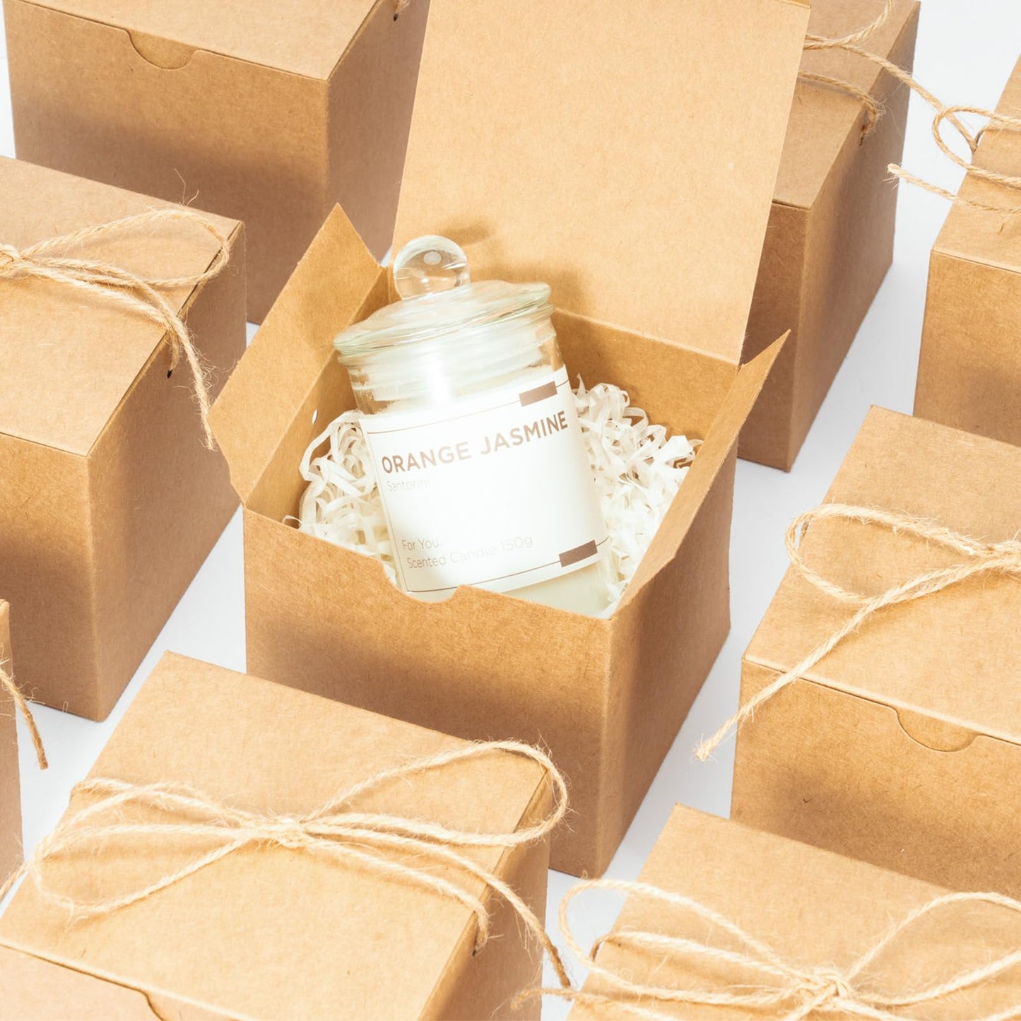 UnicoPak 30 Pack 4x4x4 Small Brown Gift Boxes with Lids & Twine - Premium USA Kraft Cardboard - Pop-Up Easy Assembly Gift Boxes for Presents, Candles, Mugs, Ornaments, Favors