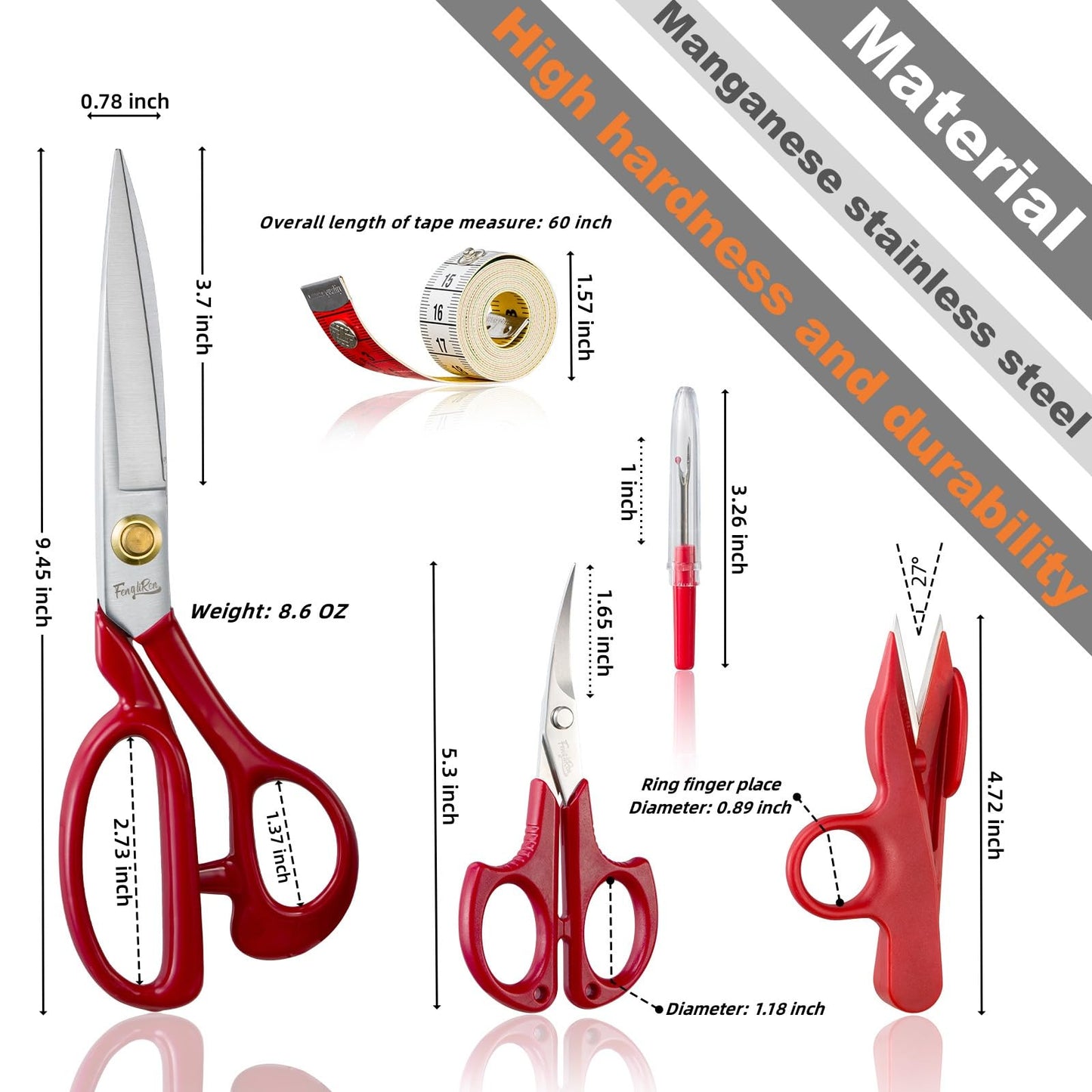 Fengliren Sewing Scissors Professional 9 inch Heavy Duty Fabric Shears for Tailoring Leather Cloth Red Industrial Strength High Carbon Steel Tailor Shears for Home Office Dressmakers