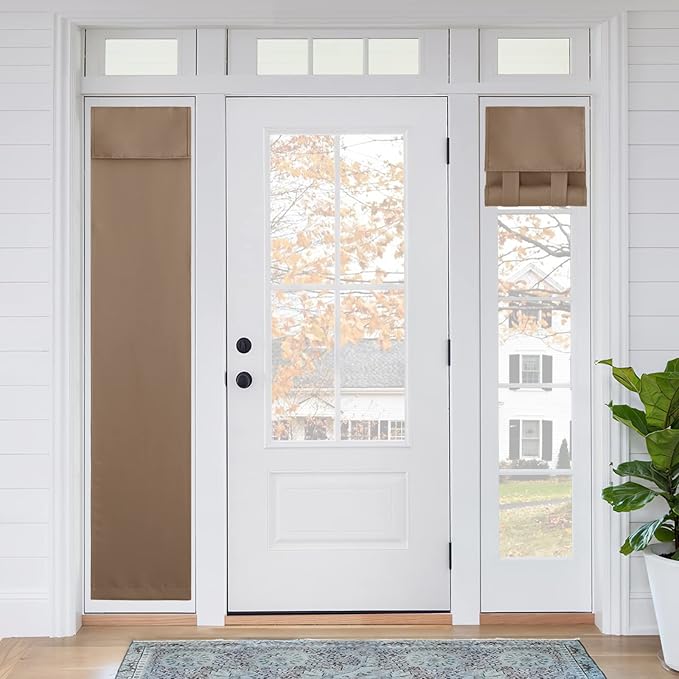RYB HOME Blackout French Door Curtain - Privacy Thermal Insulated Window Shades for Patio Kitchen Front Entry Back Door Glass Window, Self Adhesive No Drill, 1 Panel, 12" W x 69" L, Mocha