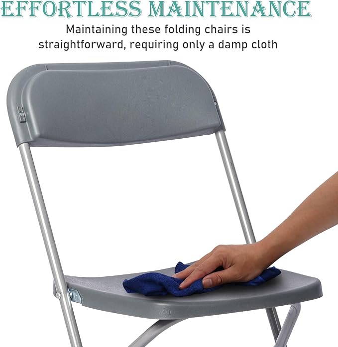 60 Pack Plastic Grey Folding Chairs,Portable Party Chairs Stackable Commercial Seats with Steel Frame for Office Home Outdoor Indoor Wedding Party Patio Dinning Events,350lbs Capacity