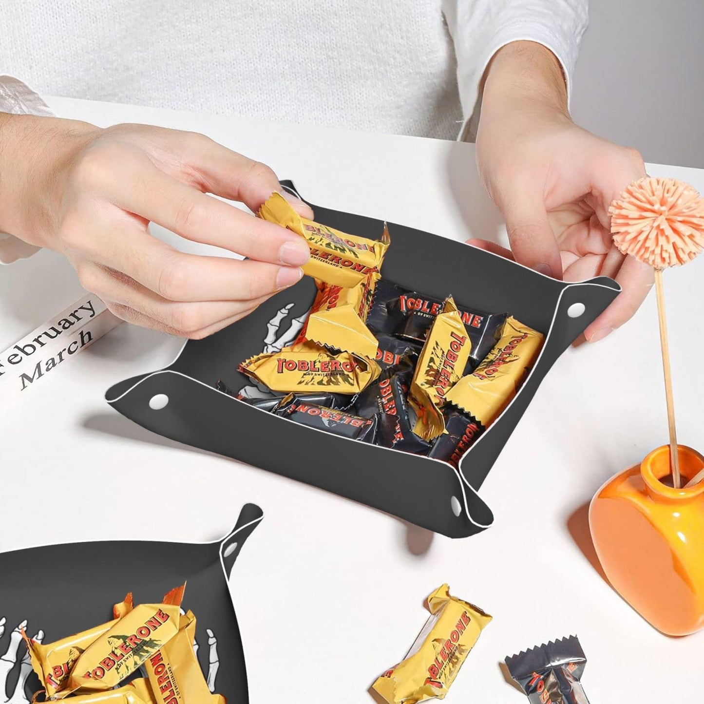 Skeleton Skeletal Hands Valet Tray Catchall Trays Key Organizer Leather Tray Night Stand Organizer Bedside Vanity Trays Decor for Entryway Table