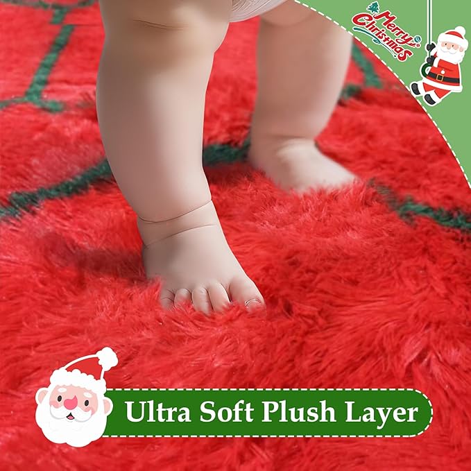 8x10 Fluffy Area Rugs for Living Room,Shag Area Rug for Bedroom,Geometric Soft Fuzzy Rug Non-Shedding Indoor Plush Carpet for Kids Bedroom Nursery Home Christmas,Red and Green