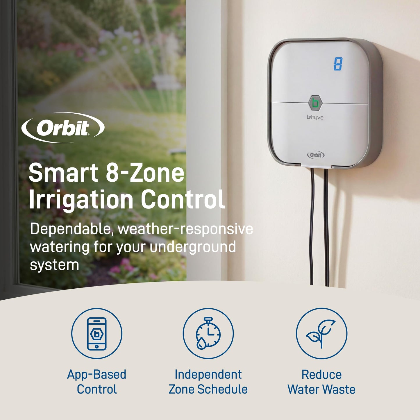Orbit B-hyve Indoor Smart Sprinkler Controller - 8-Zone - WiFi Irrigation Controller - App Controlled Irrigation with Weather Adjustment - Easy Installation Smart Home Ready Device - 57925
