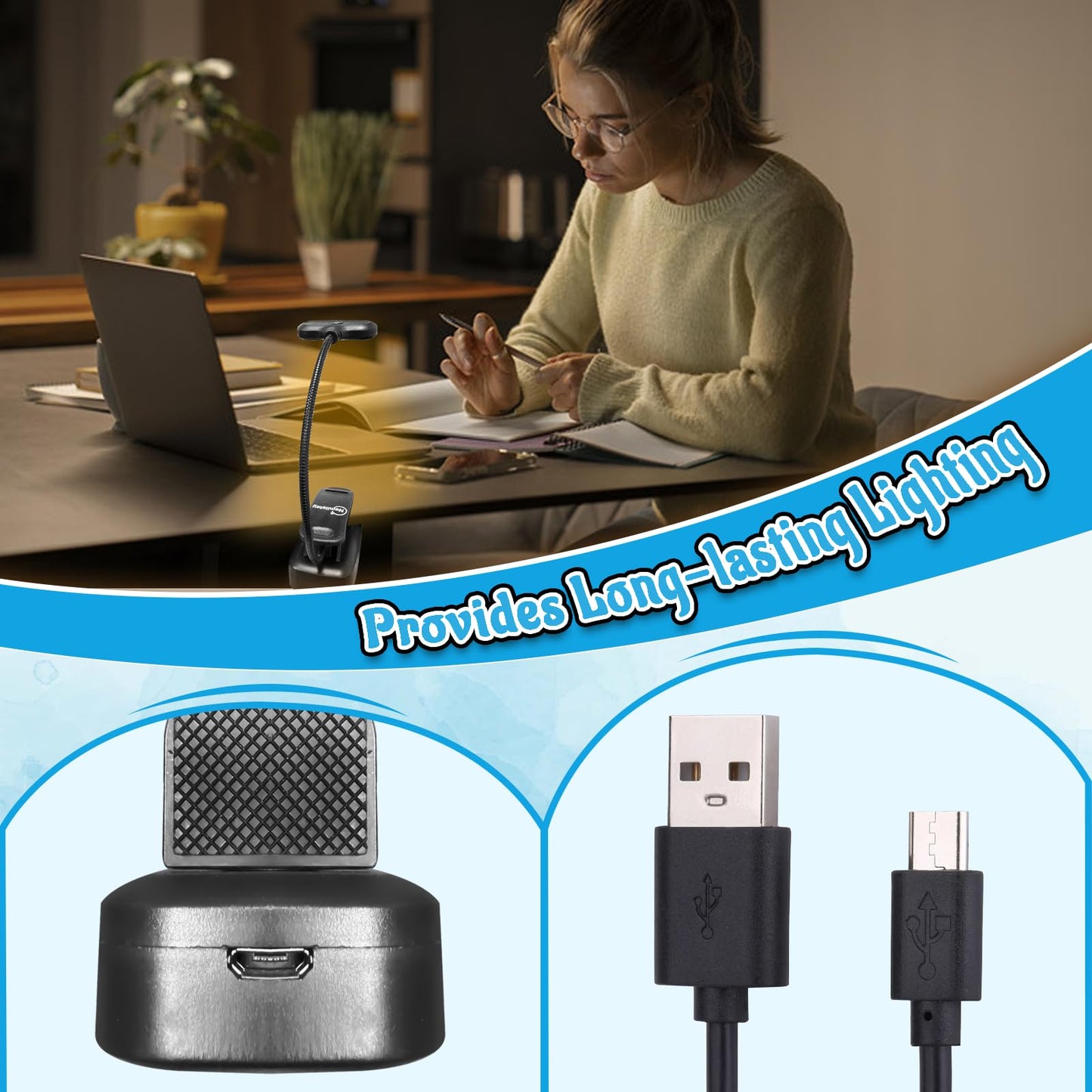 Rechargeable Book Light, Reading Lights for Books in Bed with 3 Color Temperatures & Stepless Dimming Brightness, 360°rotatable clip-on reading light with magnetic suction, suitable for Book Lovers