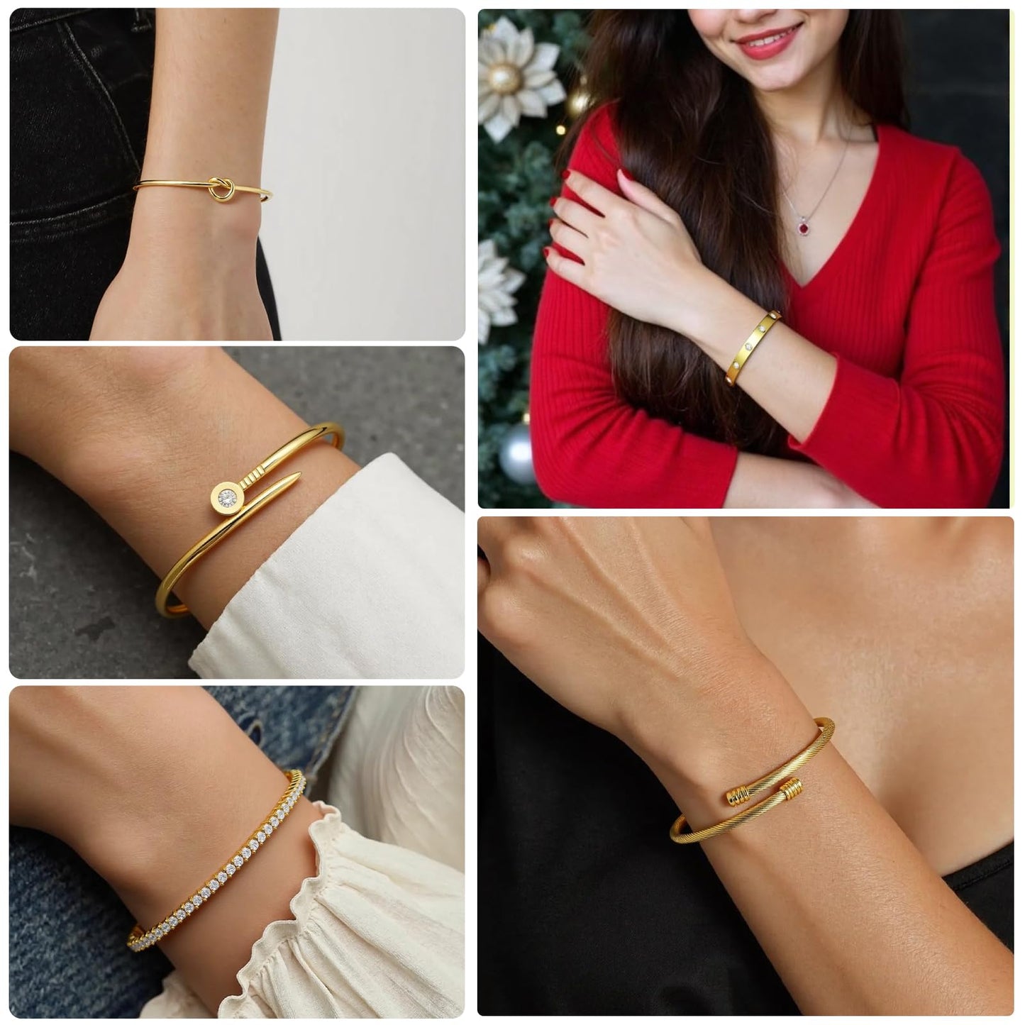 FAFUGA 18 K Gold Plated Love Bangle Bracelet Stack Cuff Jewelry for Women Jewelry Set for Women Gift with Box (style2)
