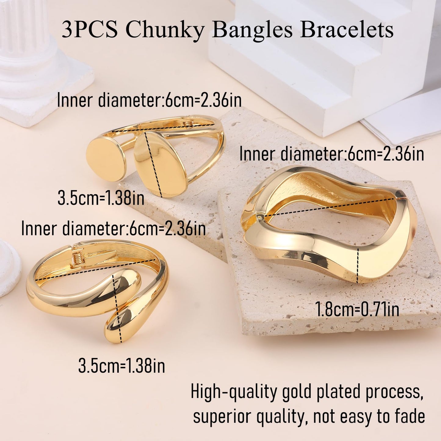 CASDAN Chunky Gold Bangle Bracelets for Women Dainty Twist Hinged Cuff Stackable Bangles Set Trendy Statement Bracelet Stack Fashion Jewelry Gifts