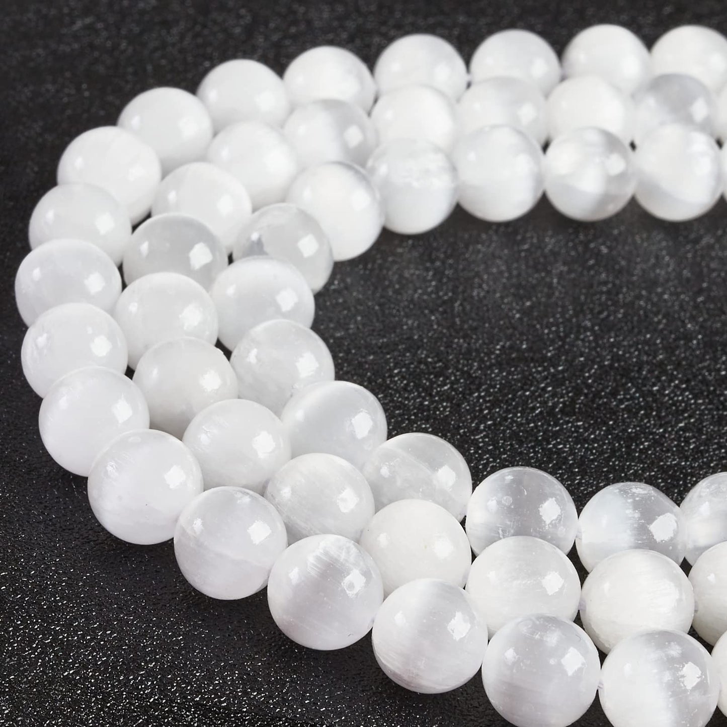 35pcs 10mm Natural White Cat Eye Beads Gemstone Beads Round Loose Beads for Jewelry Making