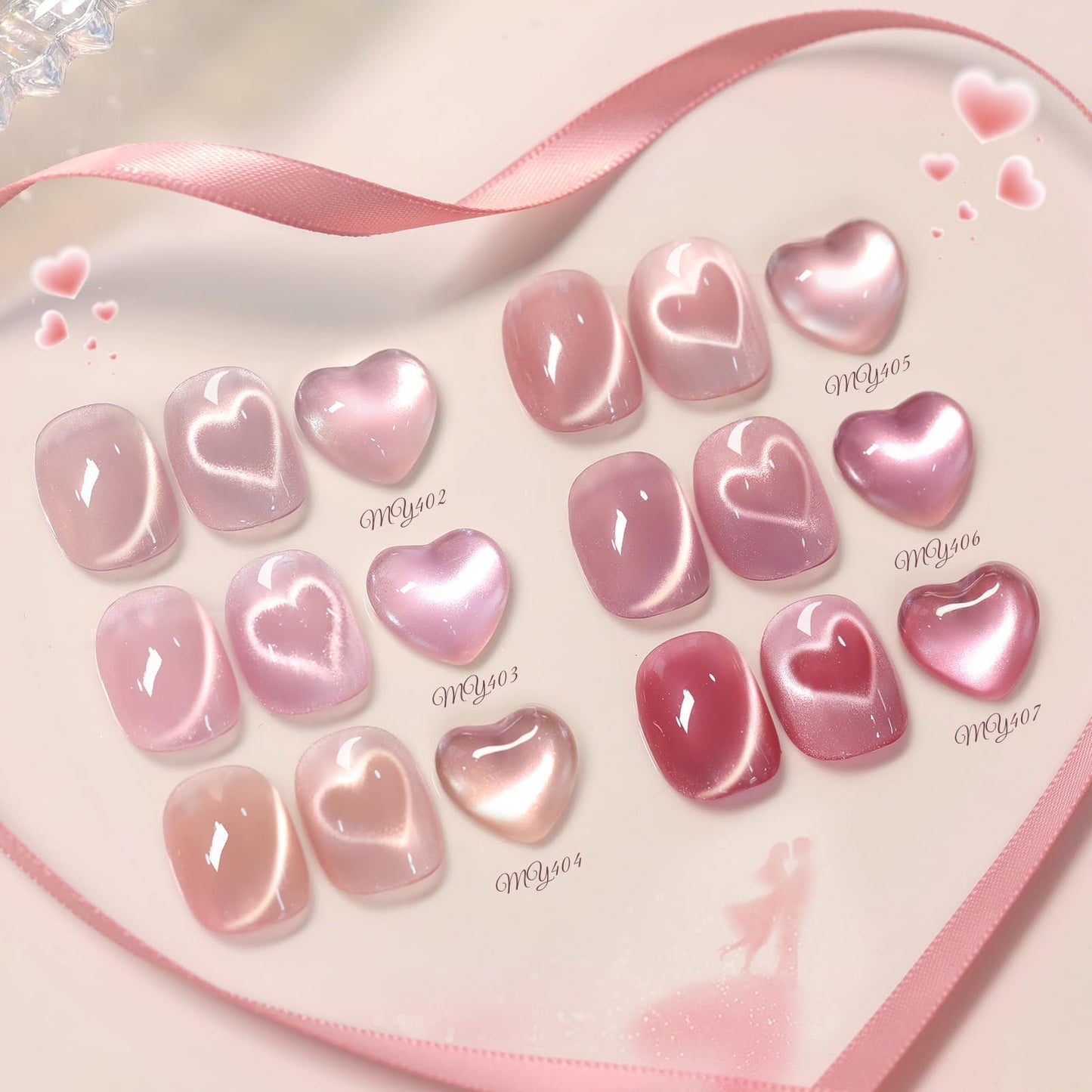 Born Pretty Pink Cat Magnetic Eye Gel Nail Polish,6 Colors Jelly Nude Light Pink Glass Crystal Glitter Shimmer Magnetic Gel Polish, Soak Off U V Gels Valentine's Day Manicure Collection