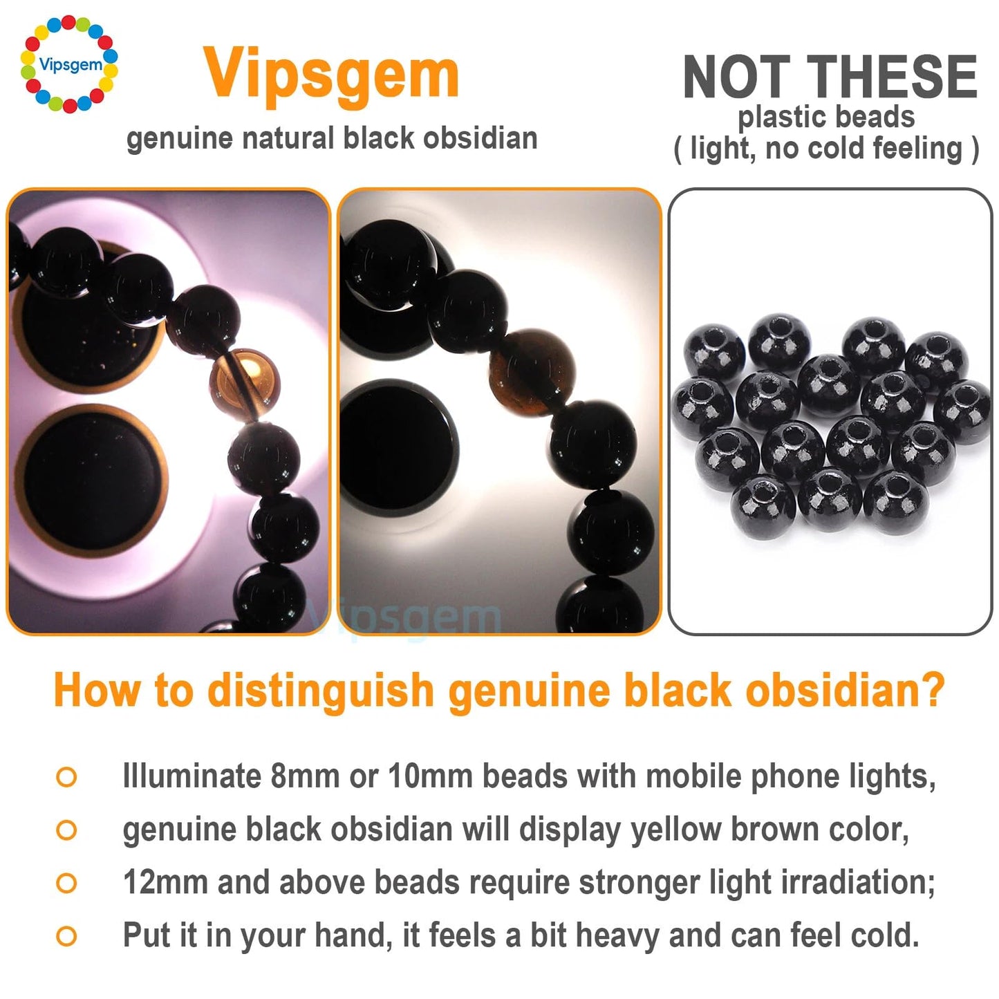 Vipsgem Tiger Eye Bracelet Genuine Natural Mens Bracelet For Men Unisex 8mm 10mm 12mm Medium Large Sizes Premium Black Obsidian Gift Waterproof Jewelry Set