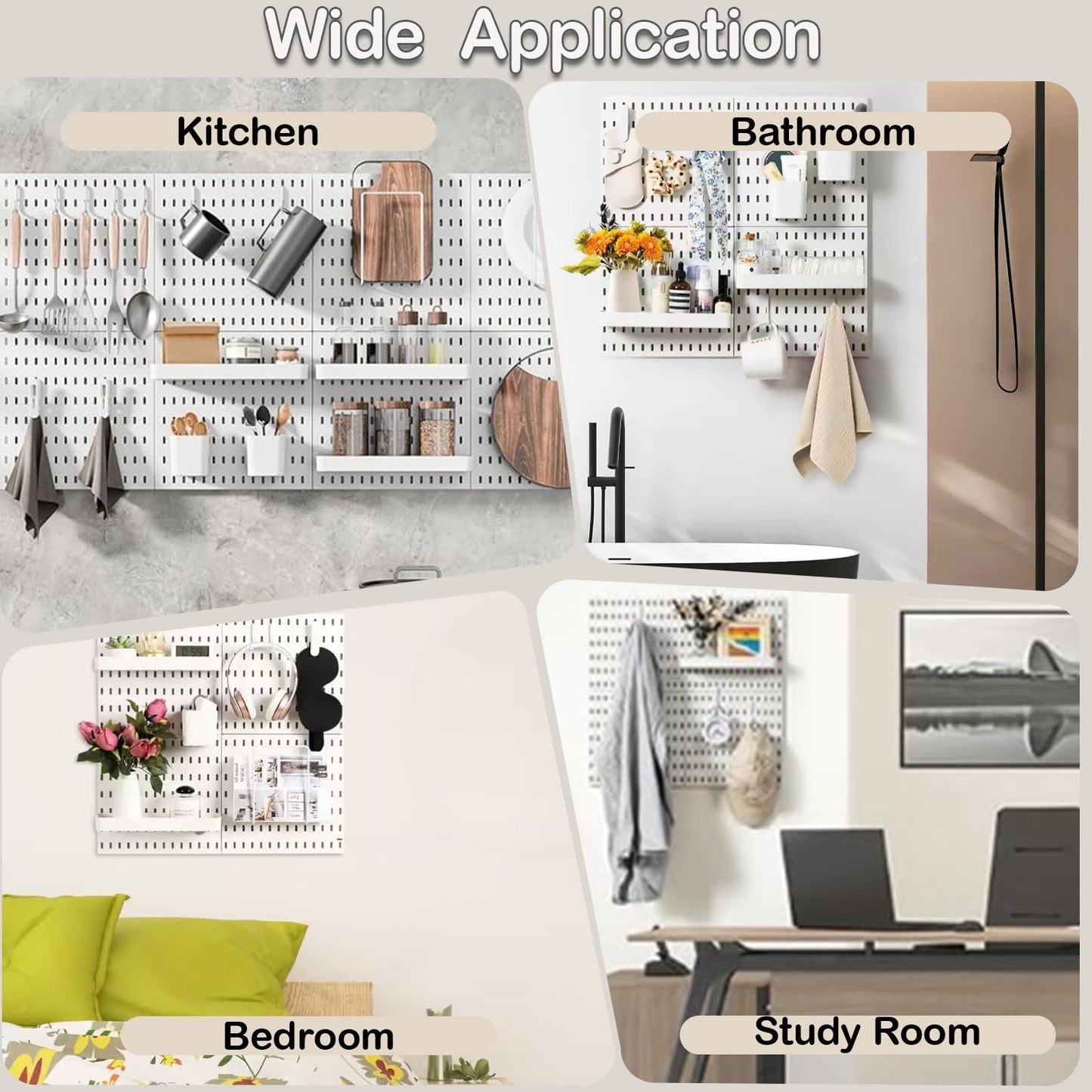Pegboard Wall Mounted Organizer Storage Set, Includes 4 White Pegboards and 20 Hanging Accessories, 23" x 23" Plastic PegBoard Panels Combination Kit for Home, Office, Garage Tool Storage & Craft Room