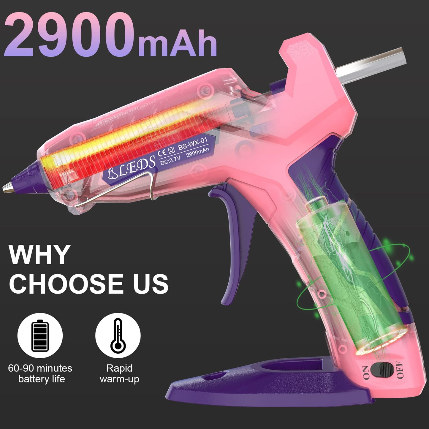BLEDS Cordless Hot Glue Gun, Fast Preheating Mini Glue Gun Kit with 30 Glue Sticks & Storage Case, 2900mAh Rechargeable Anti-Drip Wireless Glue Gun for DIY Crafts, Home Repairs and School Projects