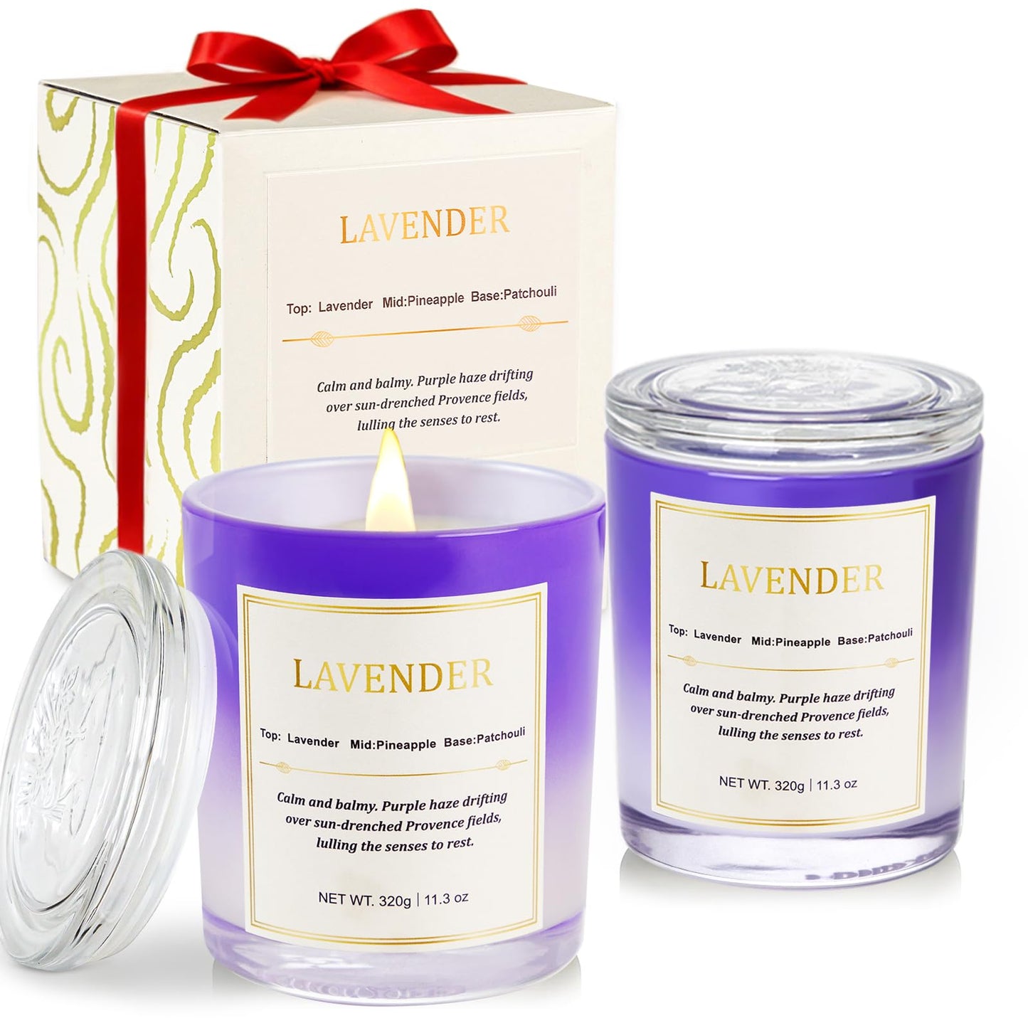 Lavender Candle Gift Set – 2 Pack Wood Wick Soy Wax Scented Candles with Gift Boxes, Long Lasting Relaxing Aromatherapy Candles for Home Decor, Holiday Gifts