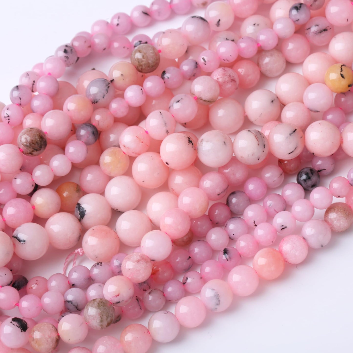 10MM Pink Bamboo Round Loose Beads Natural Gem Beads Crystal Energy Stone Beads for Jewelry Making DIY Bracelet Necklaces