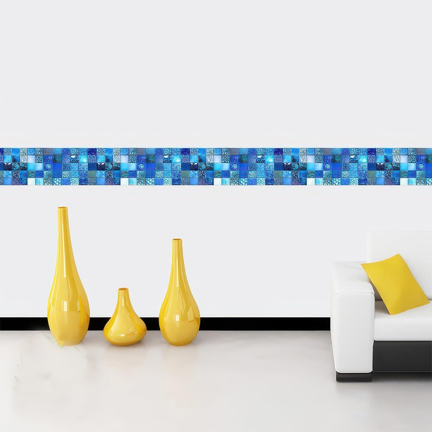 HOMETITUTE Wallpaper Border 4x196 Inch Peel and Stick Wall Border Wallpaper Border Self Adhesive Mosaic Tile Style Trim for Bathroom Kitchen Backsplash Mirror Frame Sink Cabinet Laundry Wall Decor