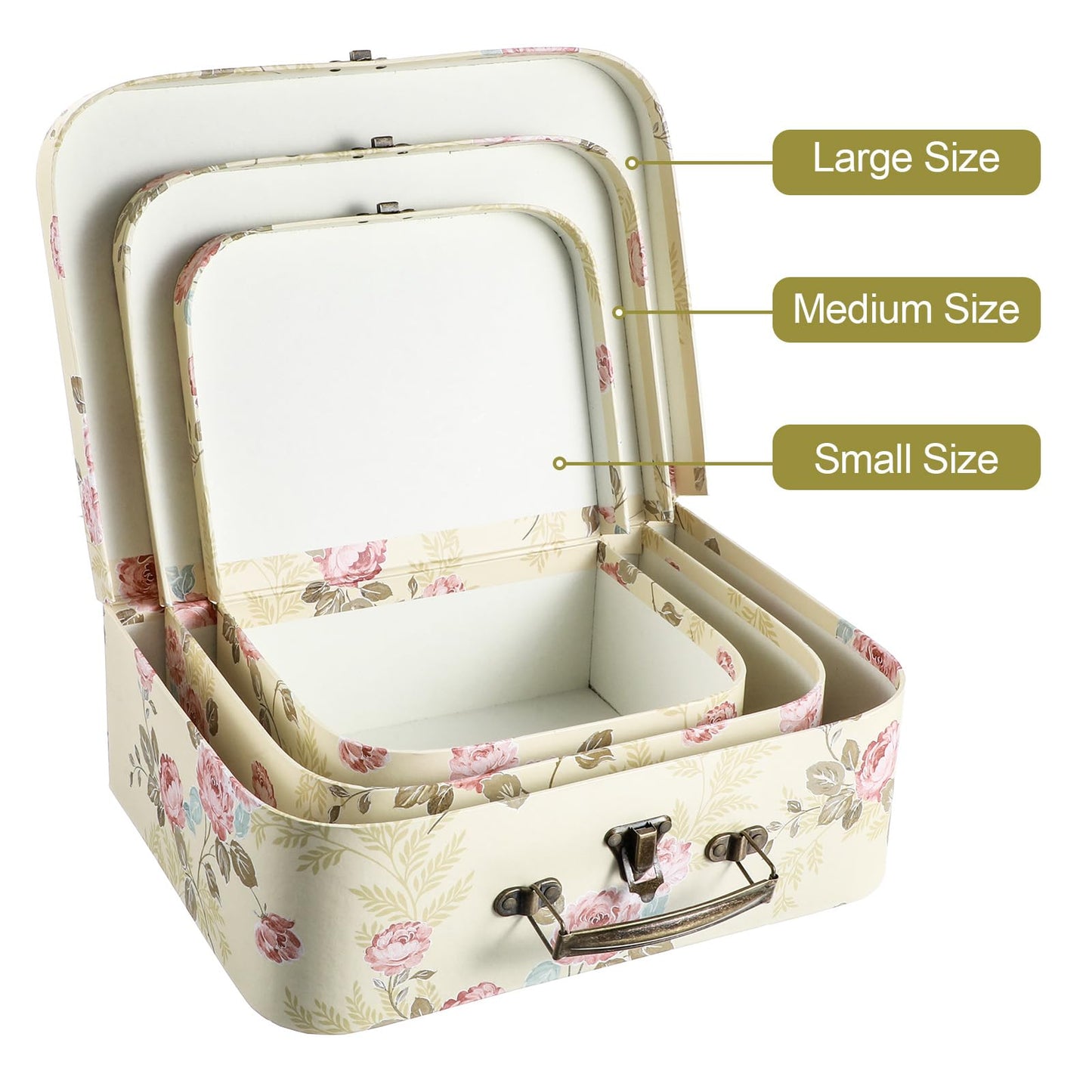 JOUTYFOR 3 Packs Decorative Boxes Storage Gift Boxes With Lids Paperboard Suitcases Storage Box for Photo Home Decoration, Wedding, Birthday, Anniversary(Light Yellow)